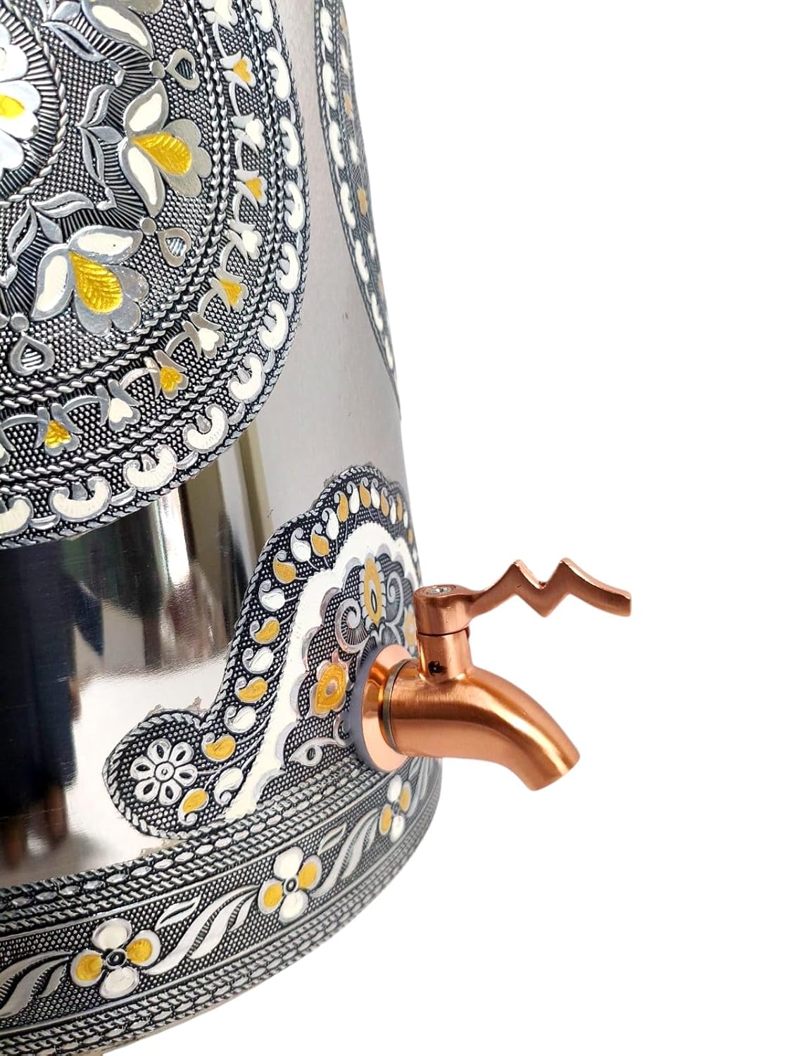 Meenakari Stainless Steel Matka with Tap  Stainless Steel Water Dispenser 10 Litre Pot  Water Container with Tap - Vertical