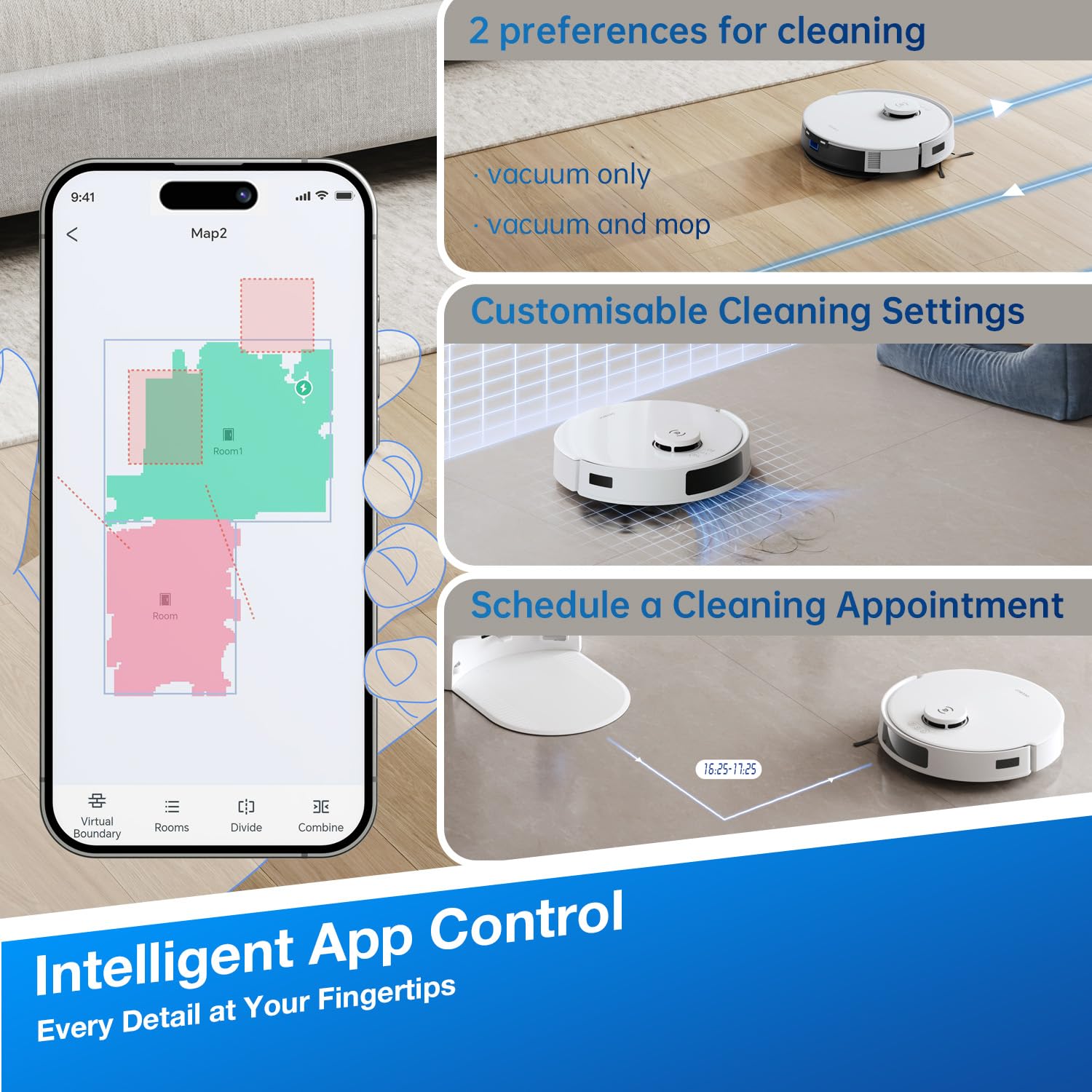 ECOVACS DEEBOT N20 PRO Robotic Vacuum Cleaner, 8000Pa Suction, Anti-Hair Tangle, Advanced Mapping Technology, Ozmo Pro Vibrating Mopping, Wet & Dry Cleaning, 5200mAh Battery, 300 Minutes Run-Time
