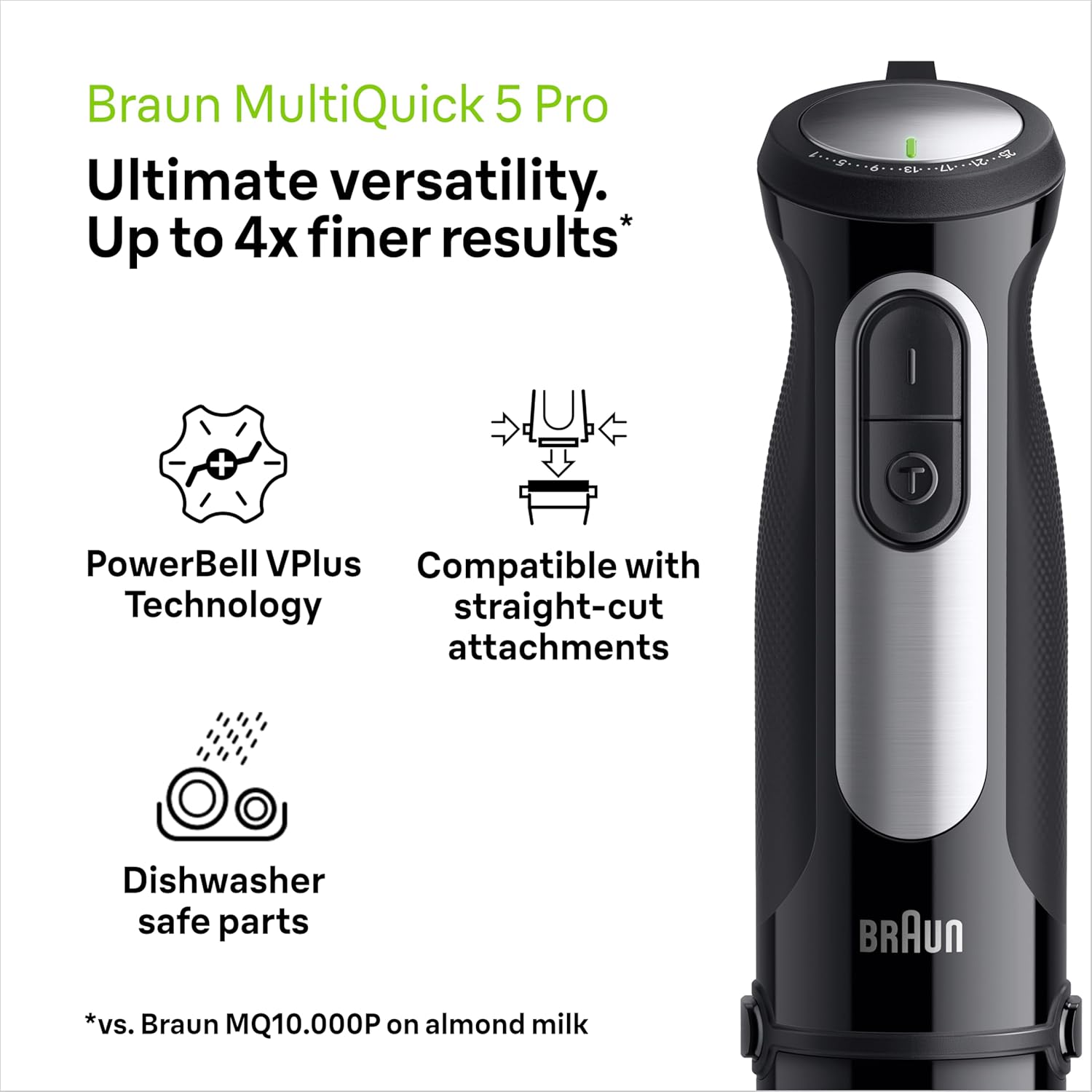 Braun MultiQuick 5 Pro Hand Blender 1000W with Beaker, 500ml Chopper, Whisk, PowerBell VPlus, 25 Speeds, SplashControl for Chopping, Masala Grinding, Chutney, Puree, Smoothie, Soup, Shake MQ55236M