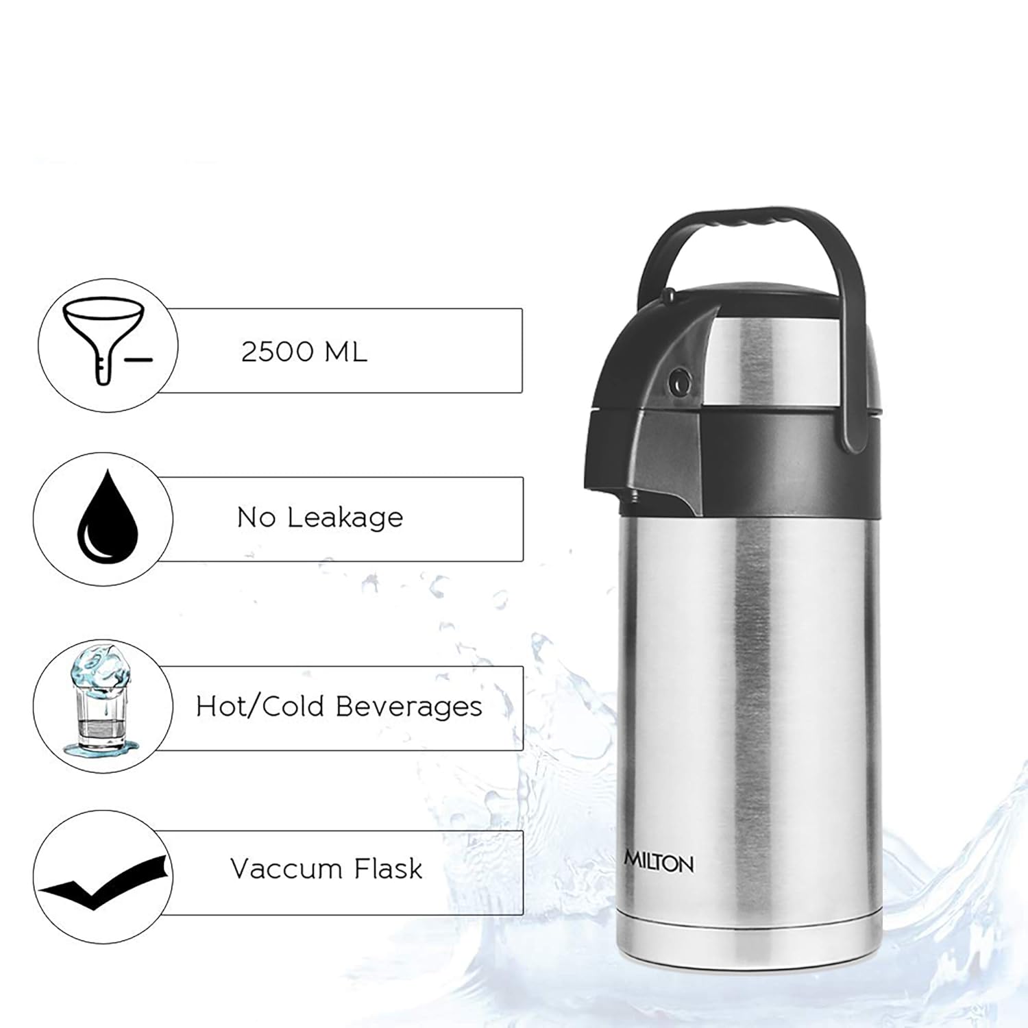 Milton Beverage Dispenser  Flask,Steel plain for Serving Tea and Coffee, 2000/2500/3000/3500/4500 ml