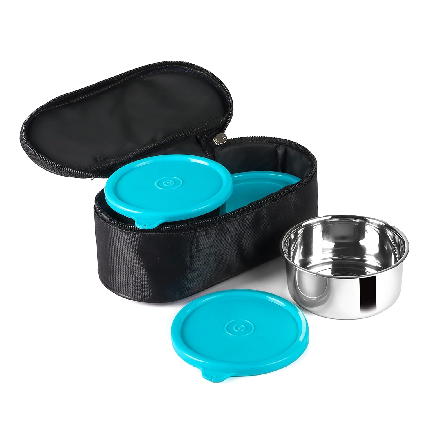 uninox Sabke Liye Stainless Steel Lunch Box with 2 Leak-Proof Containers, 1 Plastic Chapati Tray & Fabric Carry Bag | Office, School & Travel Tiffin | BPA-Free & Durable | Multipurpose | Blue