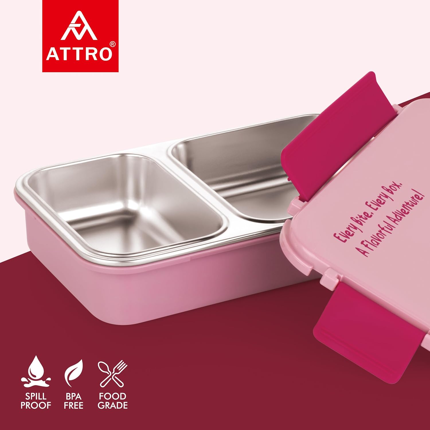 Hot-Meal 2 Insulated Lunch Box with 2 Compartment, Inner Stainless Steel & Locking Lid BPA-Free Food Grade Ideal for School, Office - 800ml