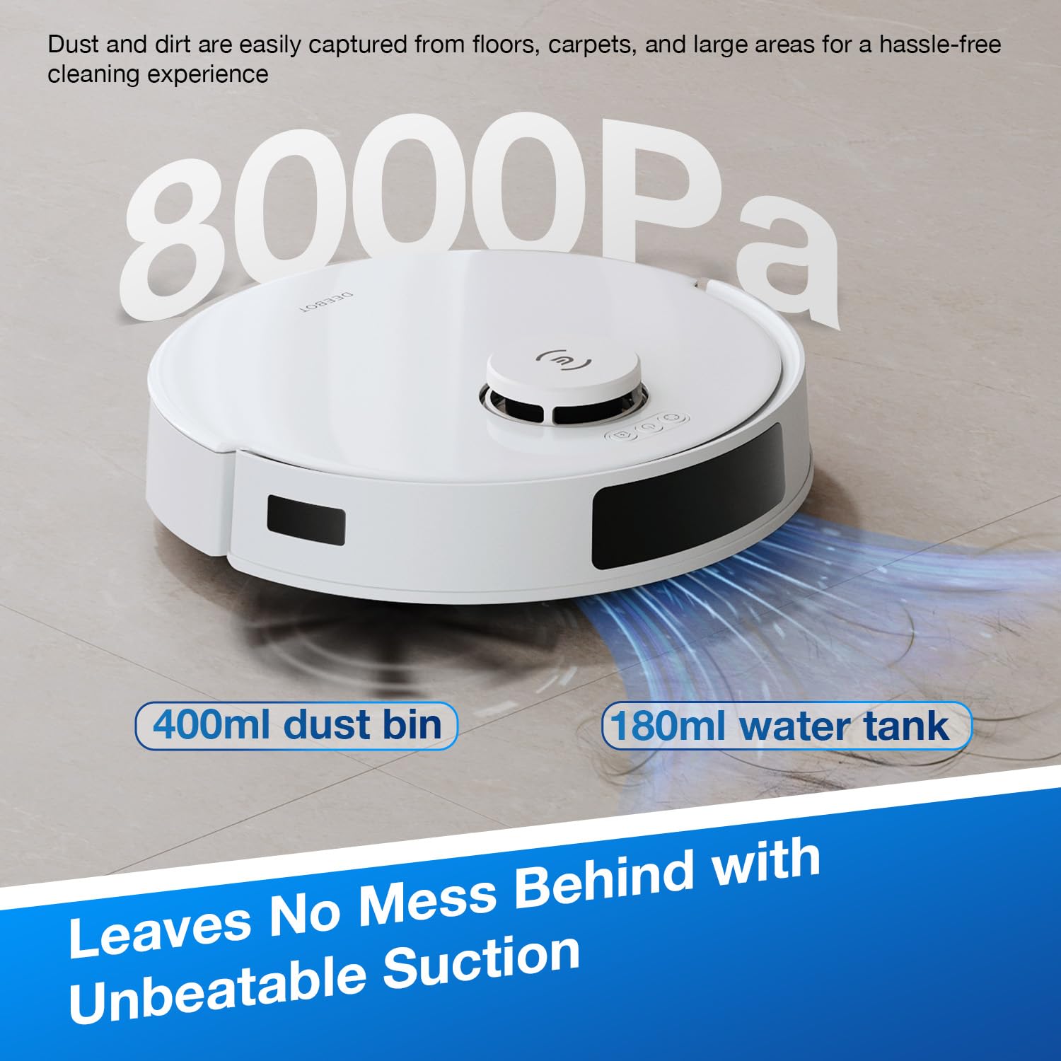 ECOVACS DEEBOT N20 PRO Robotic Vacuum Cleaner, 8000Pa Suction, Anti-Hair Tangle, Advanced Mapping Technology, Ozmo Pro Vibrating Mopping, Wet & Dry Cleaning, 5200mAh Battery, 300 Minutes Run-Time