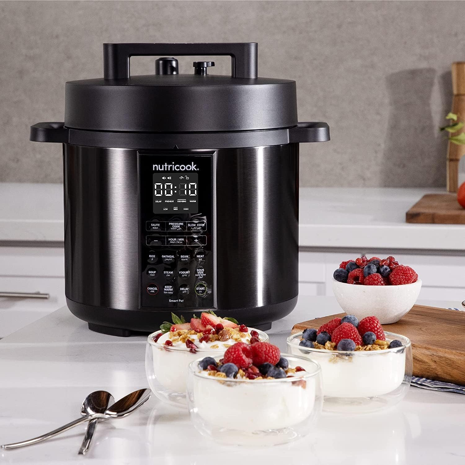 Nutricook Stainless Steel Smart Pot 2 8QT (7.7 Litre),1200W 9-in-1 Instant Programmable Electric Pressure Cooker, Slow Cooker, Rice Cooker, Steamer, Sauté Pot, Sous Vide, Smart Lid, 2-Year Warranty