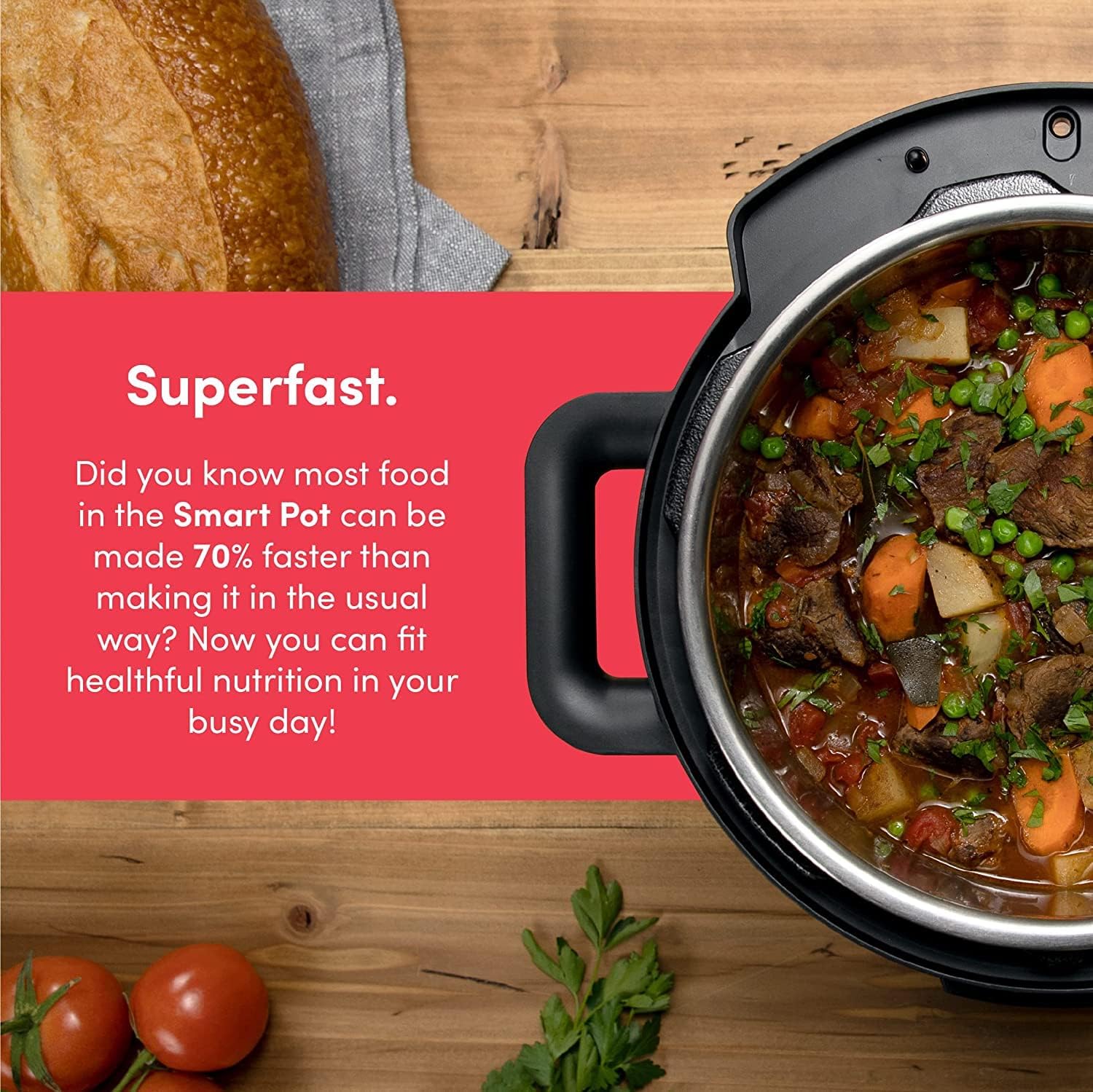 Nutricook Smart Pot 2 Stainless Steel 6 QT (5.7L), 1000W 9-in-1 Instant Programmable Electric Pressure Cooker, Slow Cooker, Rice Cooker, Steamer, Sauté Pot, Sous Vide, Smart Lid, 2-Year Warranty