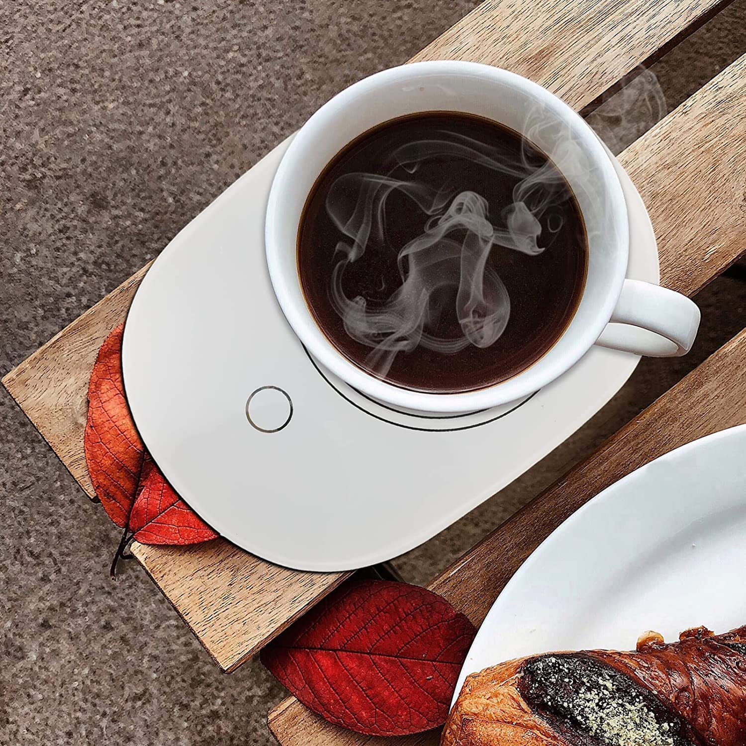 Remaxx Smart 16W Coffee & Tea Mug Warmer Plate With 2 350ml Ceramic Mug, 2 Lids & 2 Stirring Spoon| Auto On/Off | Touch Control | 2 Round Pin Plug | Maintains Temperature (Does Not Boil) (Coffee Warmer Plate + 2 Mug + 2 Coaster + 2 Stirring Spoon)