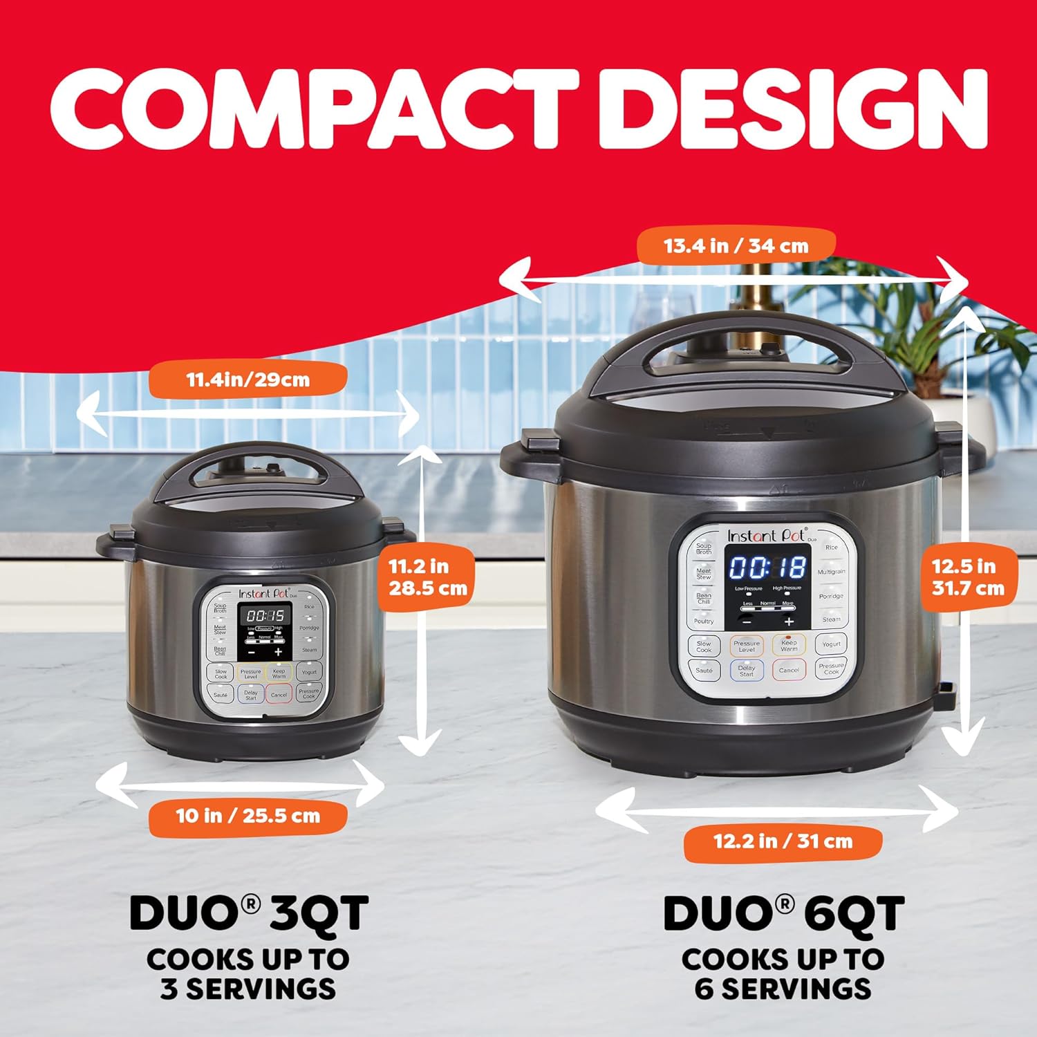 Instant Pot Duo 3QT (2.8L) And 6QT (5.7L) 7-in-1 Electric Pressure Cooker, Multi Pot, SS304 Stainless Steel Inner Pot, Slow Cook, Rice Cooker, Steamer, Sauté, Yogurt Maker & Keep Warm, 11 Customizable programs, 230V