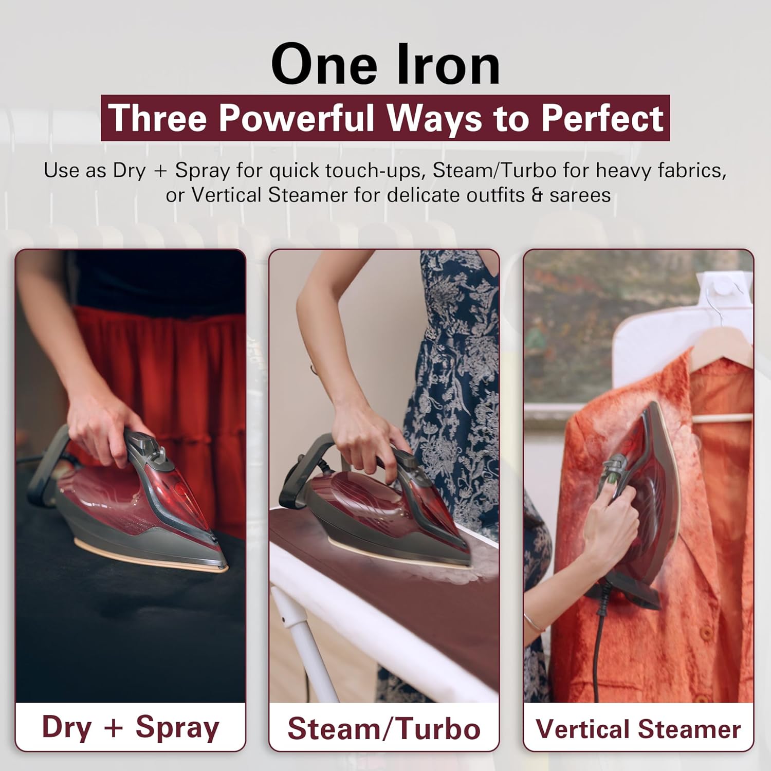 Hamilton Beach Fully-Automatic Steam Iron with iSense Technology, Steam Iron, Intelligent Auto-Temp, iron for clothes, Ceramic-Coated Soleplate with 5-Year Warranty, Auto Standby, 45g/min Steam,
