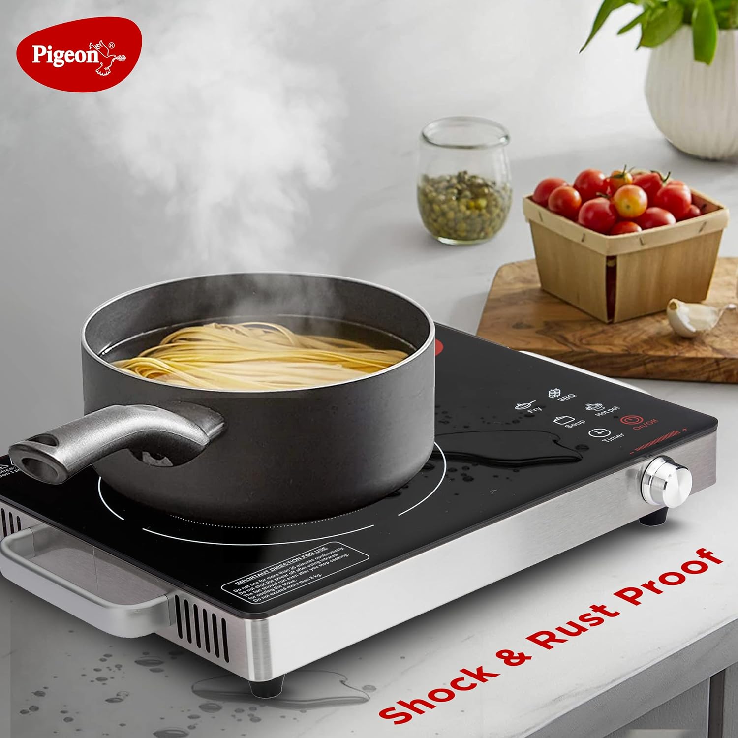 Pigeon Radiant Infrared Cooktop 2200 Watt, Compatable for all cooking utensils, Black, Medium