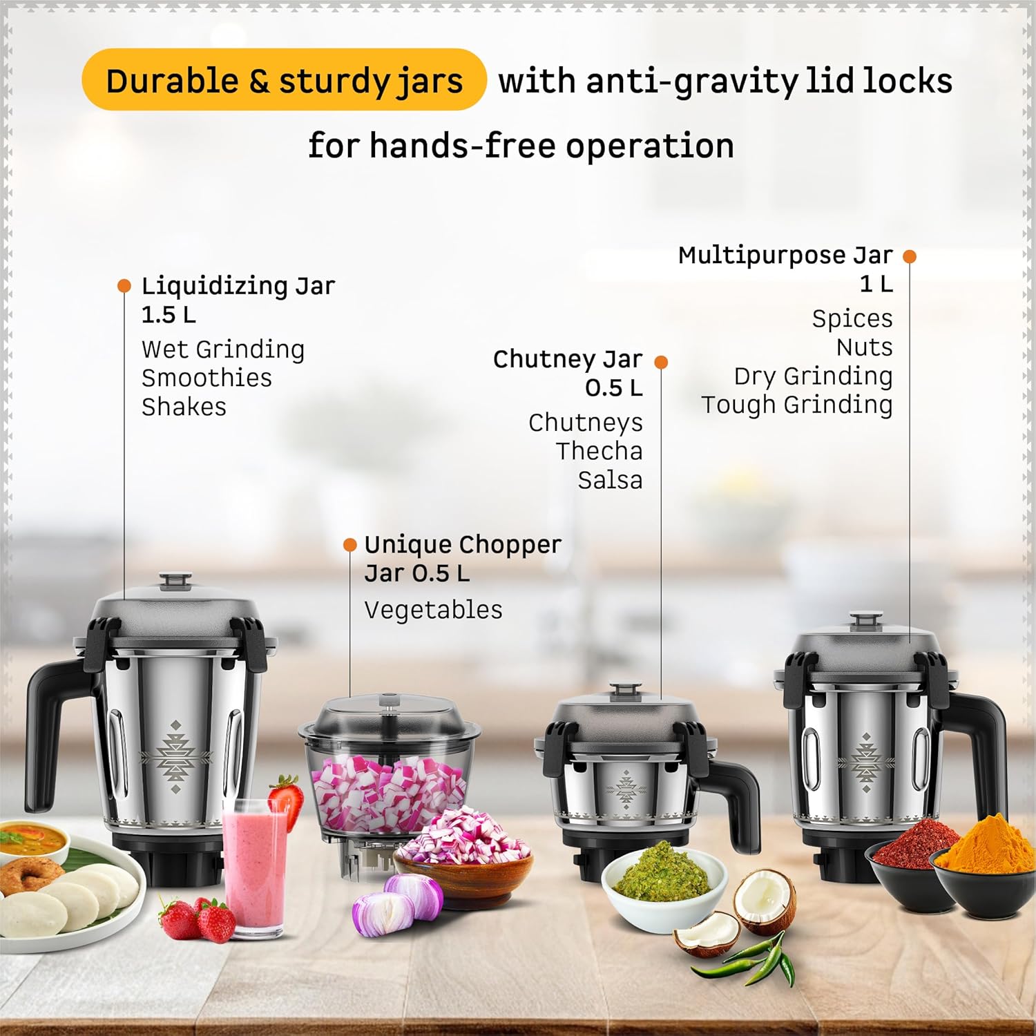 Atomberg Tavi Mixer Grinder | 𝟏𝟏𝟎𝐕 𝐎𝐧𝐥𝐲 𝐟𝐨𝐫 𝐔𝐒 &amp; 𝐂𝐚𝐧𝐚𝐝𝐚 | Unique Coarse Mode for Silbatta-Like Texture Intelligent 600W Motor | 4 Jars Including Chopper Jar | Matte Black/Sand Grey