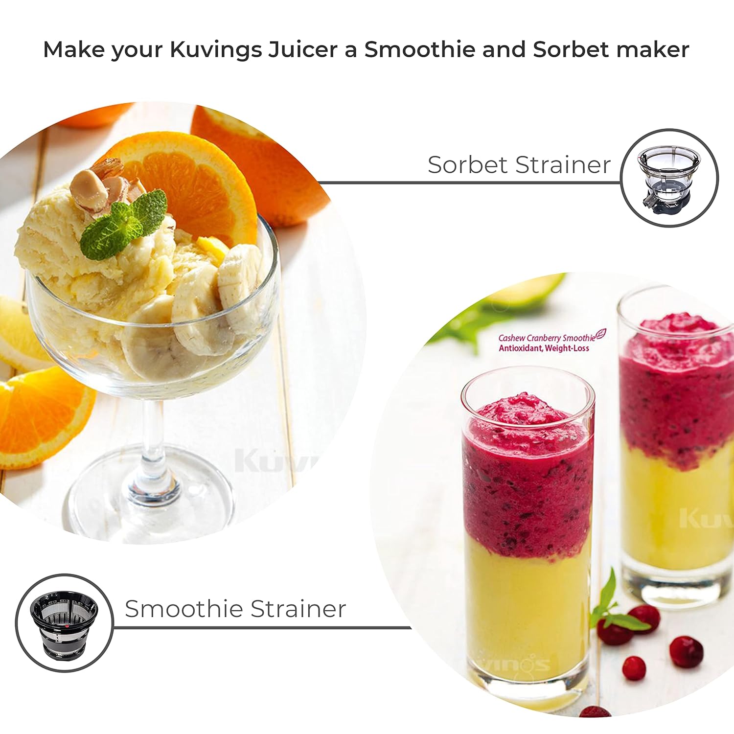 Kuvings B1700 (with strainer)(Dark Silver/ )Cold Press Juicer for Home with Attachments, All-in-1 Juicer for Fruits, Vegetables &amp; Nut Milk, Smoothie &amp; Sorbet, Patented JMCS Technology 10% More Juice, 12 Yrs Warranty