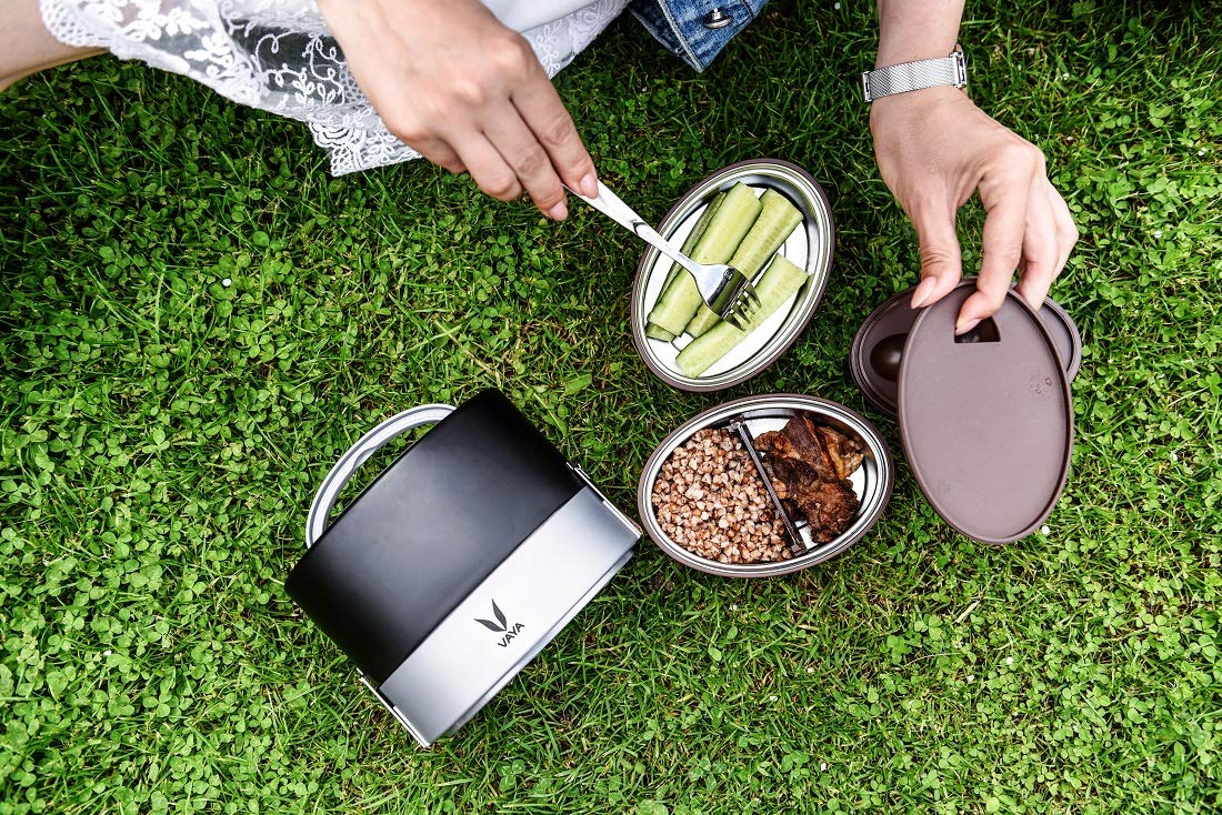 VAYA TYFFYN Lunch Box for Kids for School, Polished Stainless Steel Tiffin Box Without BagMat, 600ml Insulated Tiffin Box for Office; with 2 Containers, Hot Lunch Box