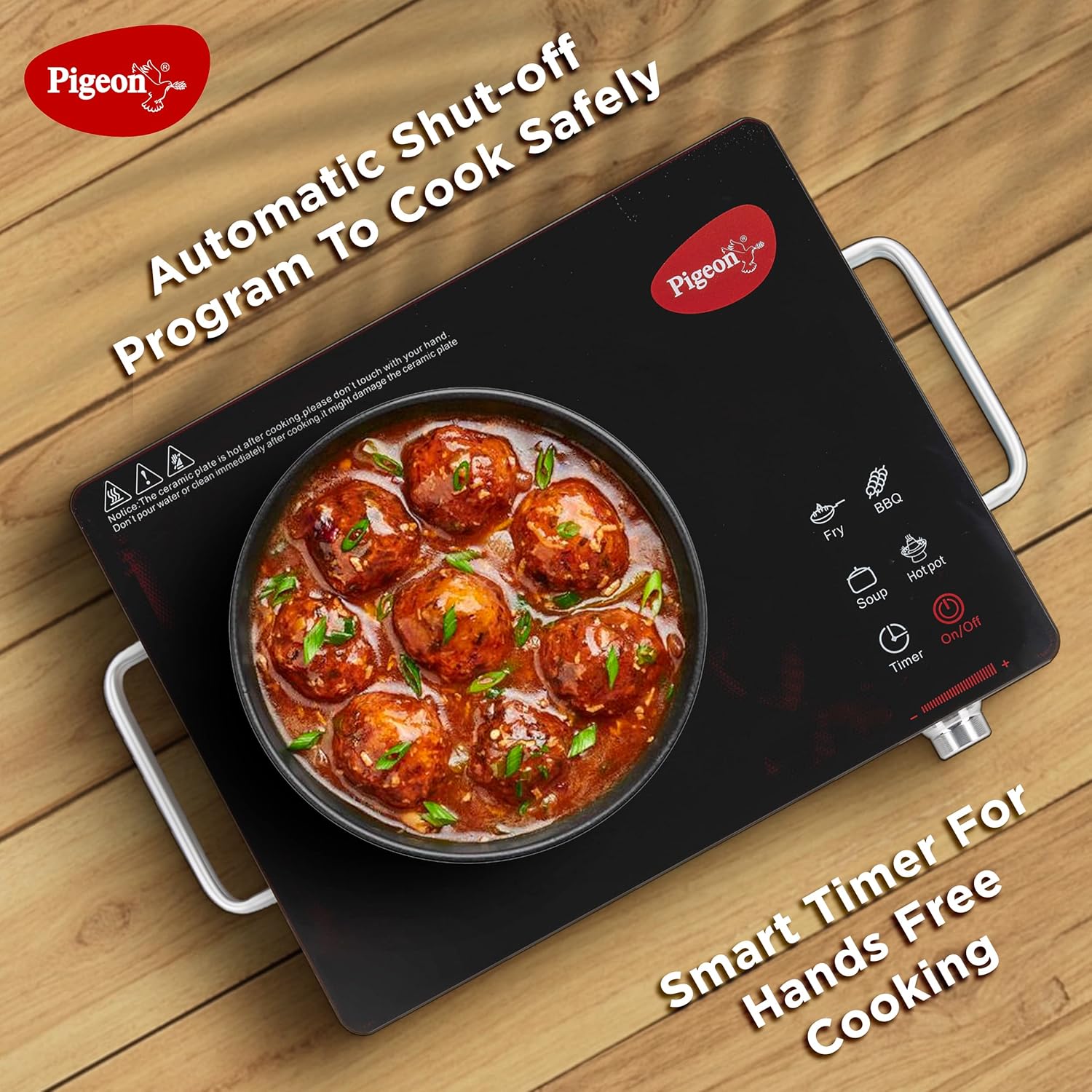 Pigeon Radiant Infrared Cooktop 2200 Watt, Compatable for all cooking utensils, Black, Medium
