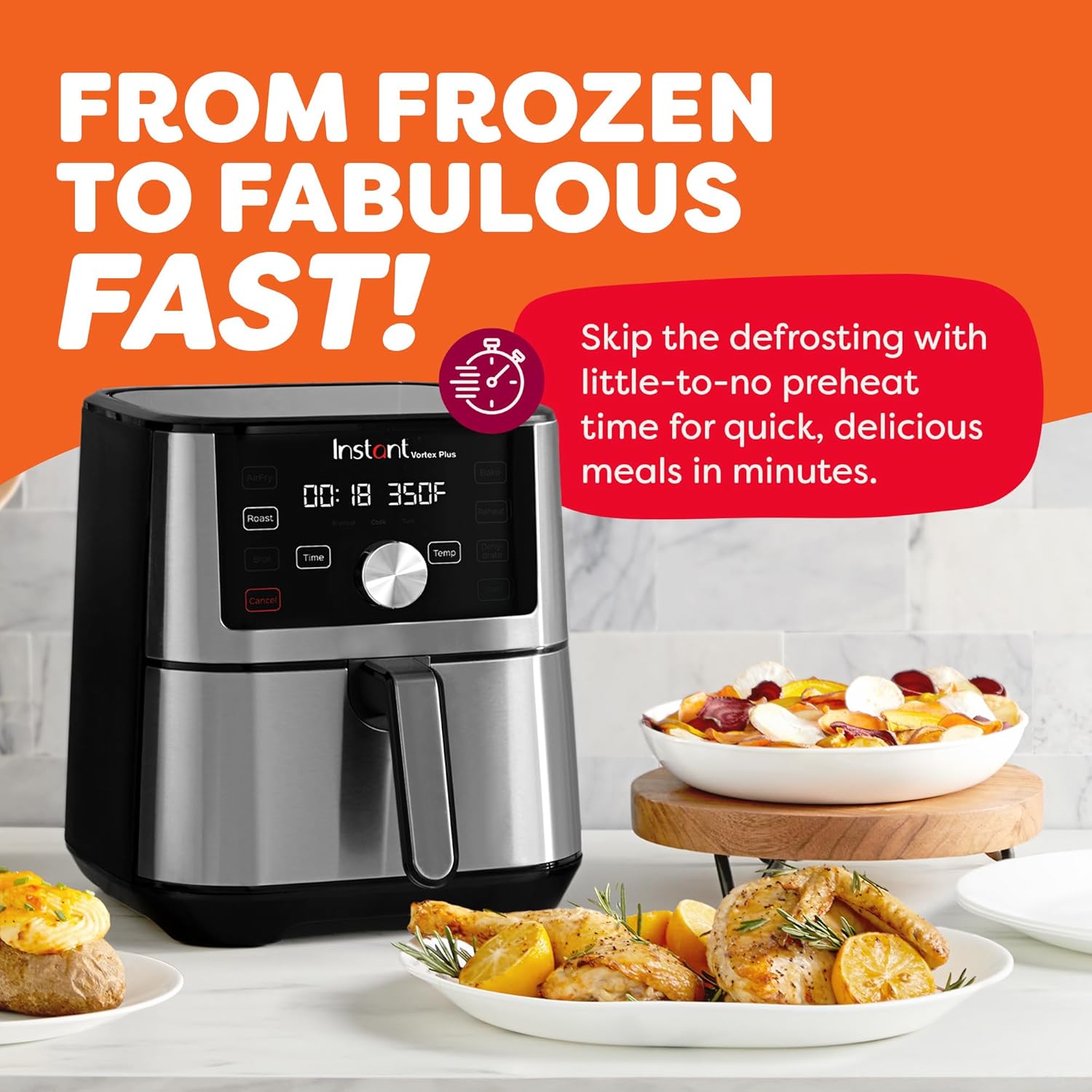 Instant Vortex Plus 6L Air Fryer, 6-in-1 with 360° EvenCrisp Technology, Touch Control Panel, Uses 95% Less Oil, Air Fry, Roast, Grill, Bake, Reheat & Dehydrate, 1500W, PFOA-Free & BPA-Free, 230V