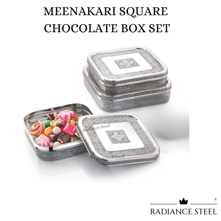 Lime Meenakari Stainless Steel Square Chocolate Box