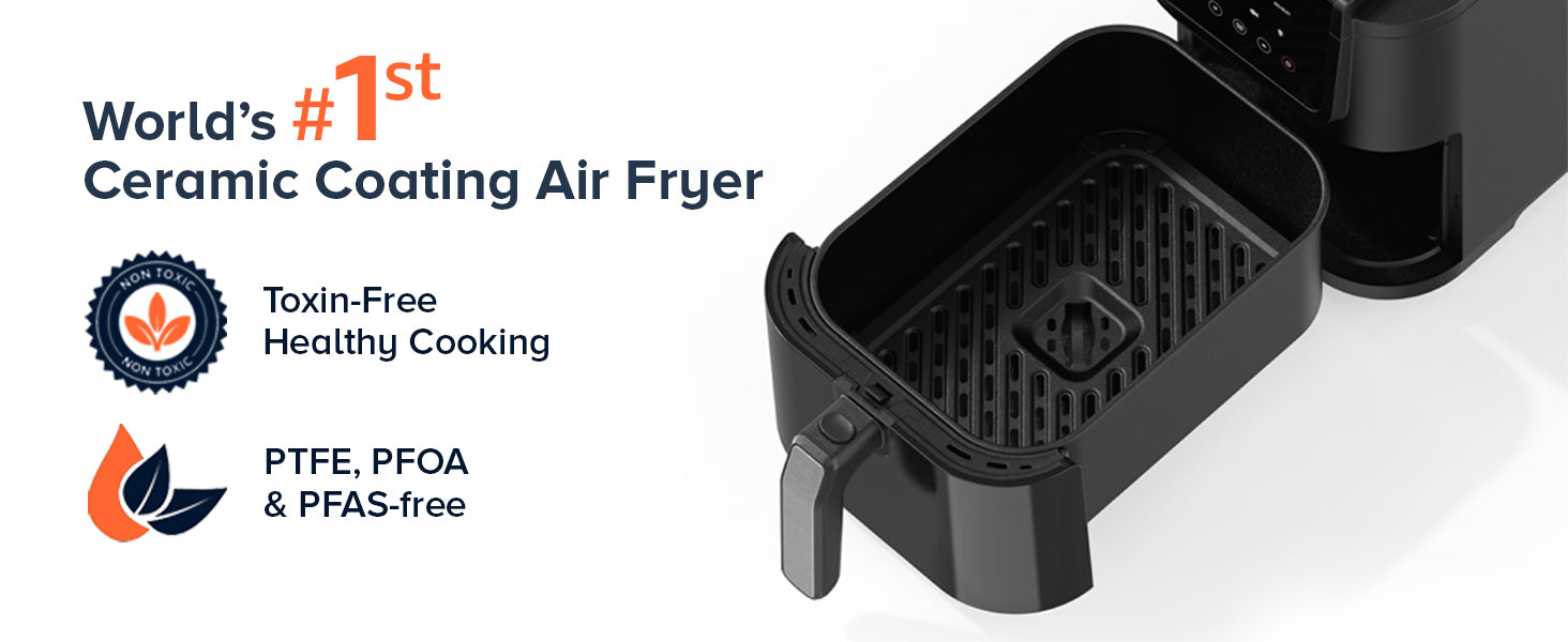 Nutricook 5L Air Fryer Slim with 100% Toxin-Free Ceramic Coating—No PTFE, PFAS, PFOA or Microplastics, Clear Window, Light & Large Basket | 1500W, 4 Presets, 2-Year Warranty