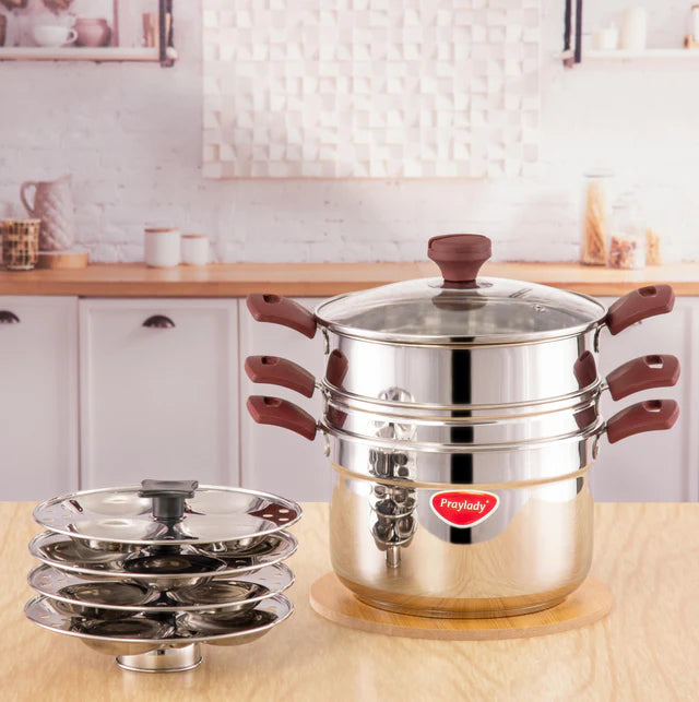 Stainless Steel All In One Multi Cooker/16 Idly maker/Rice strainer/Pasta maker/steamer
