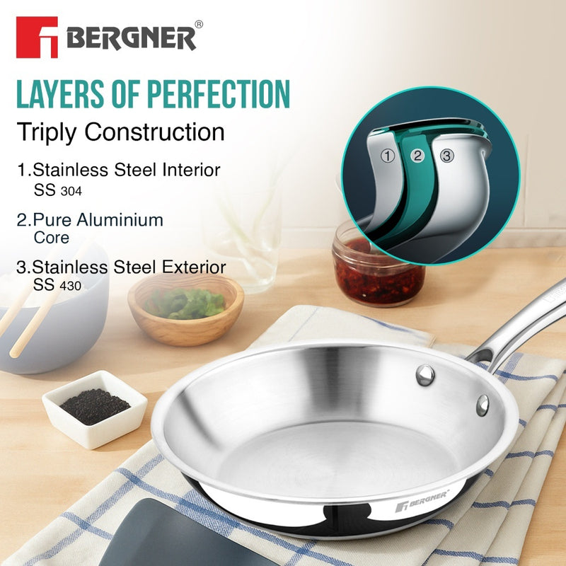 BERGNER Argent Tri-Ply Stainless Steel Frypan - Induction Bottom