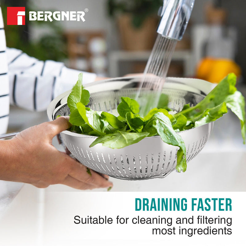 Bergner Stainless Steel Uni Colander and Mixing Bowl, 2 in 1 Stainless Steel 26 cm (3.6 Liters) Mixing Bowl and Colander