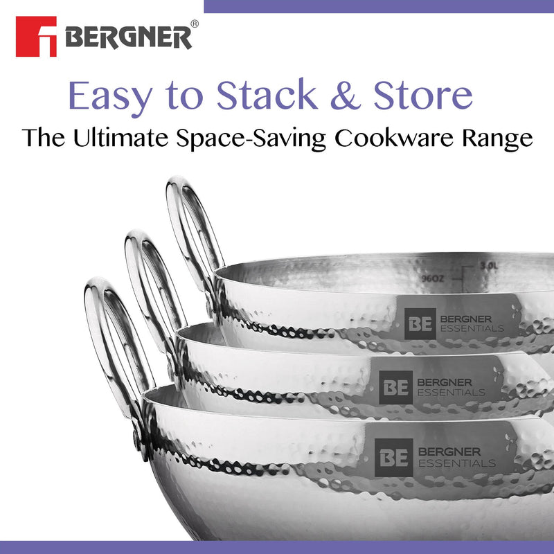 Bergner BE Essentials Hammered Kadai - Gas Stove Compatible (5-Year Warranty)
