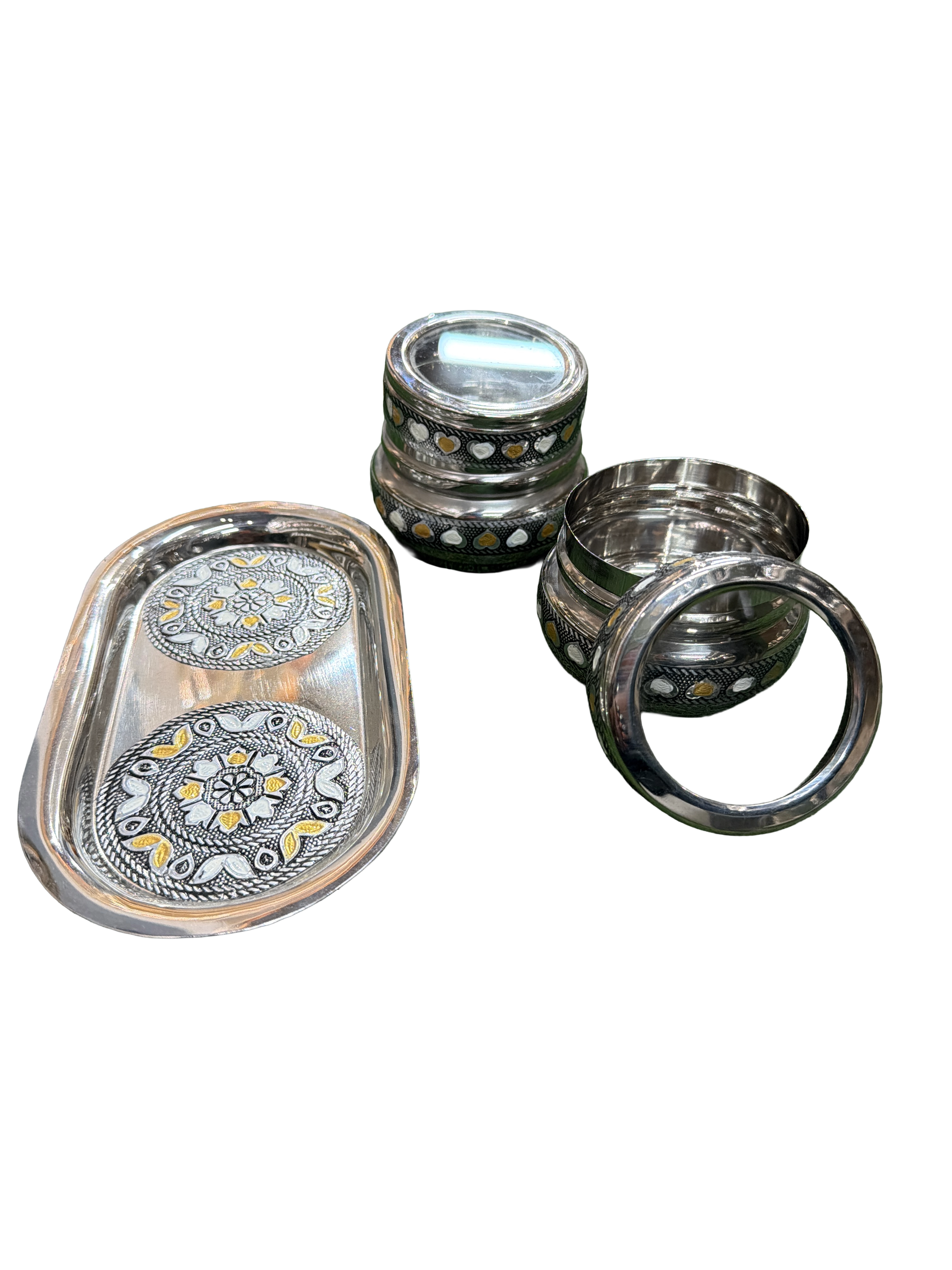 Lime Royal Meenakari Dry Fruit Box Set – Set of 2 with Tray  stainless steel