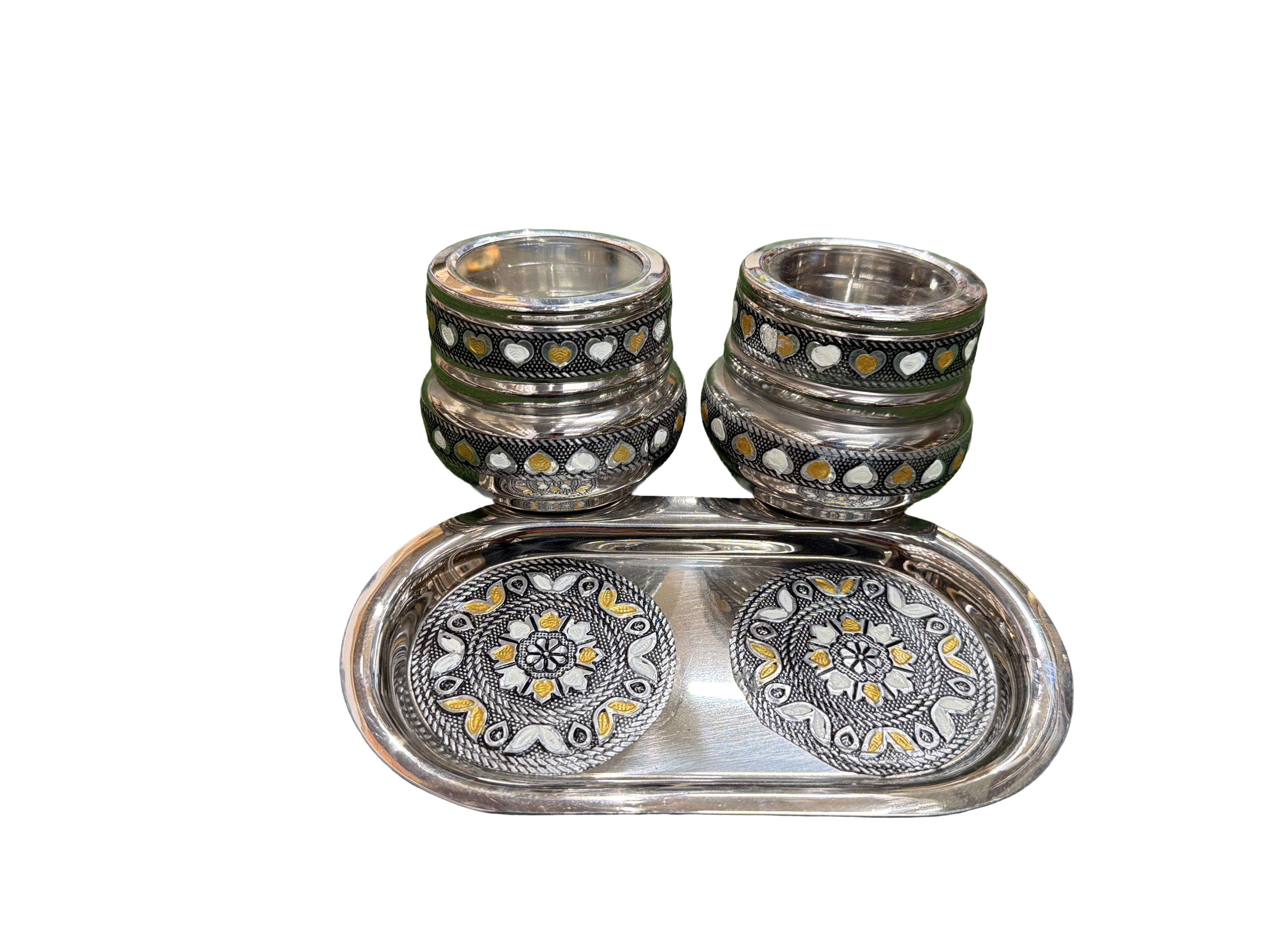 Lime Royal Meenakari Dry Fruit Box Set – Set of 2 with Tray  stainless steel