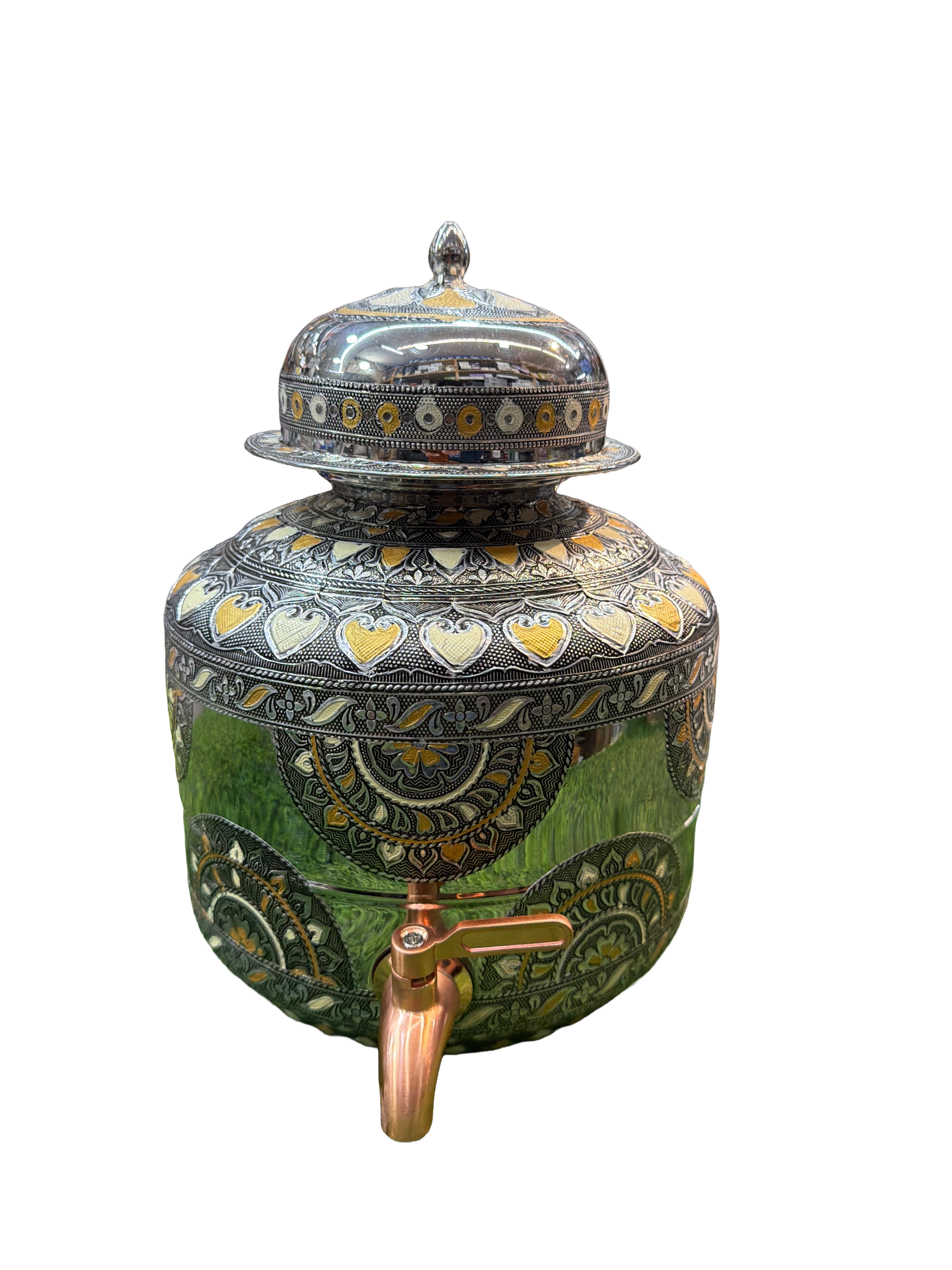 Lime stainless steel Meenakari Mataka/ water pot 5 liters