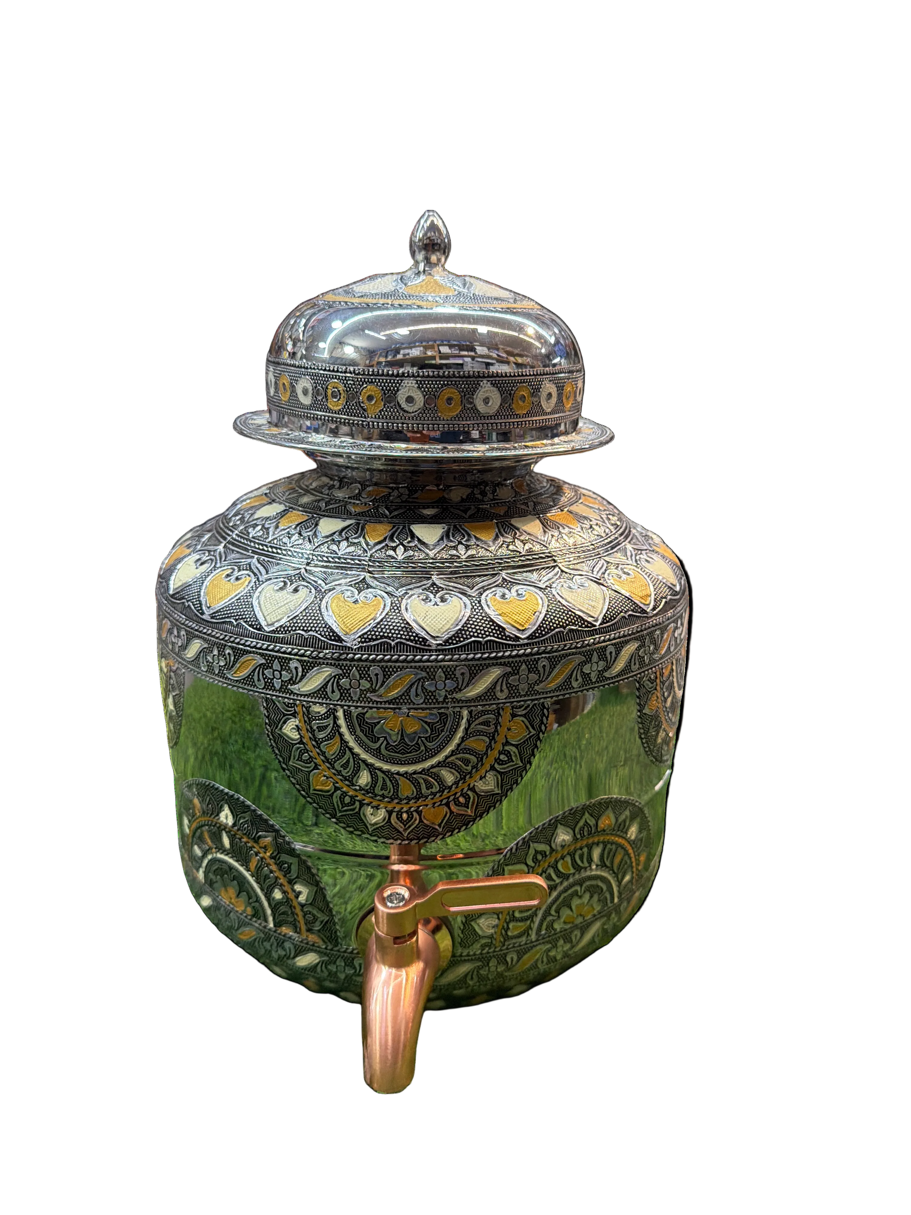 Lime stainless steel Meenakari Mataka/ water pot 5 liters