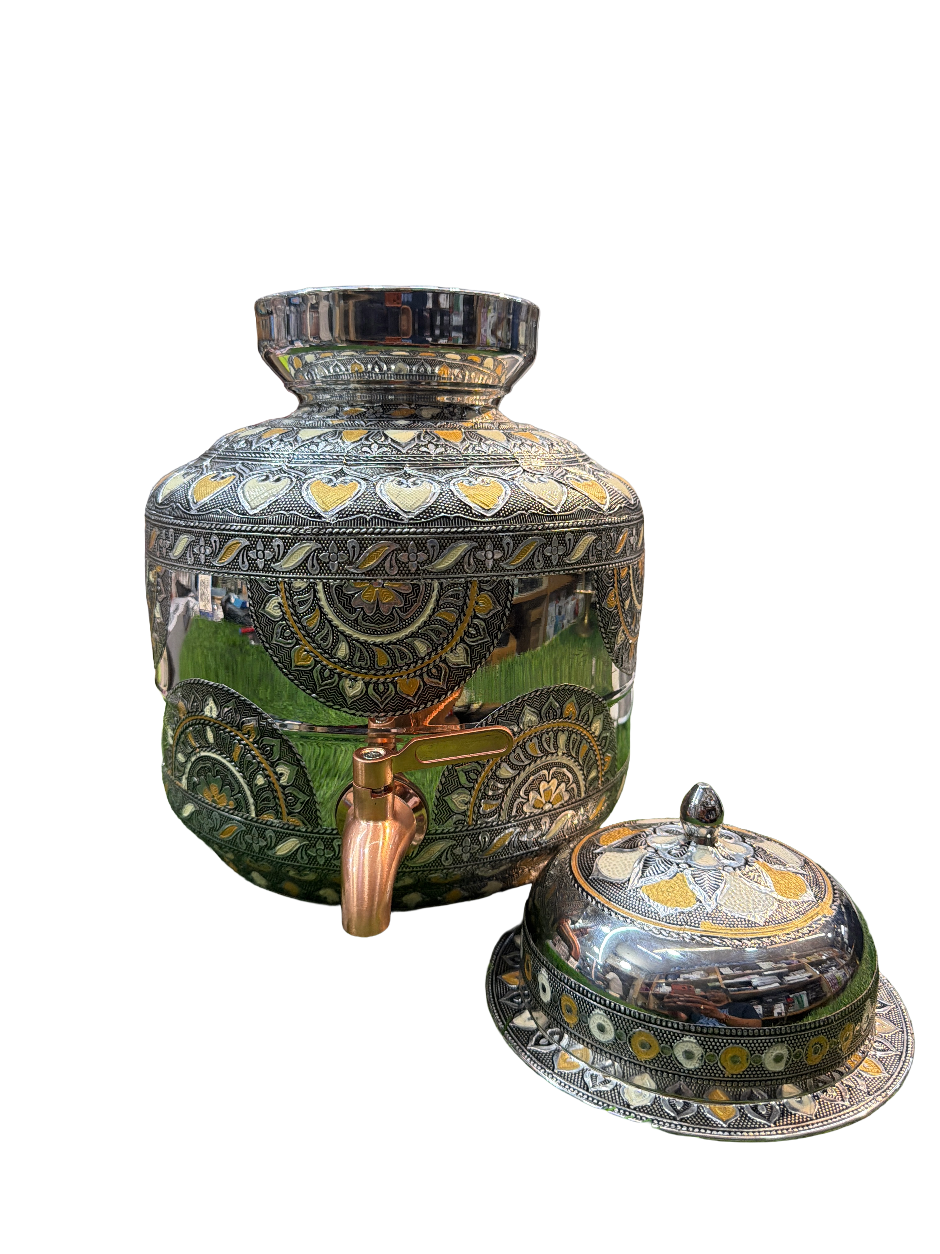 Lime stainless steel Meenakari Mataka/ water pot 5 liters