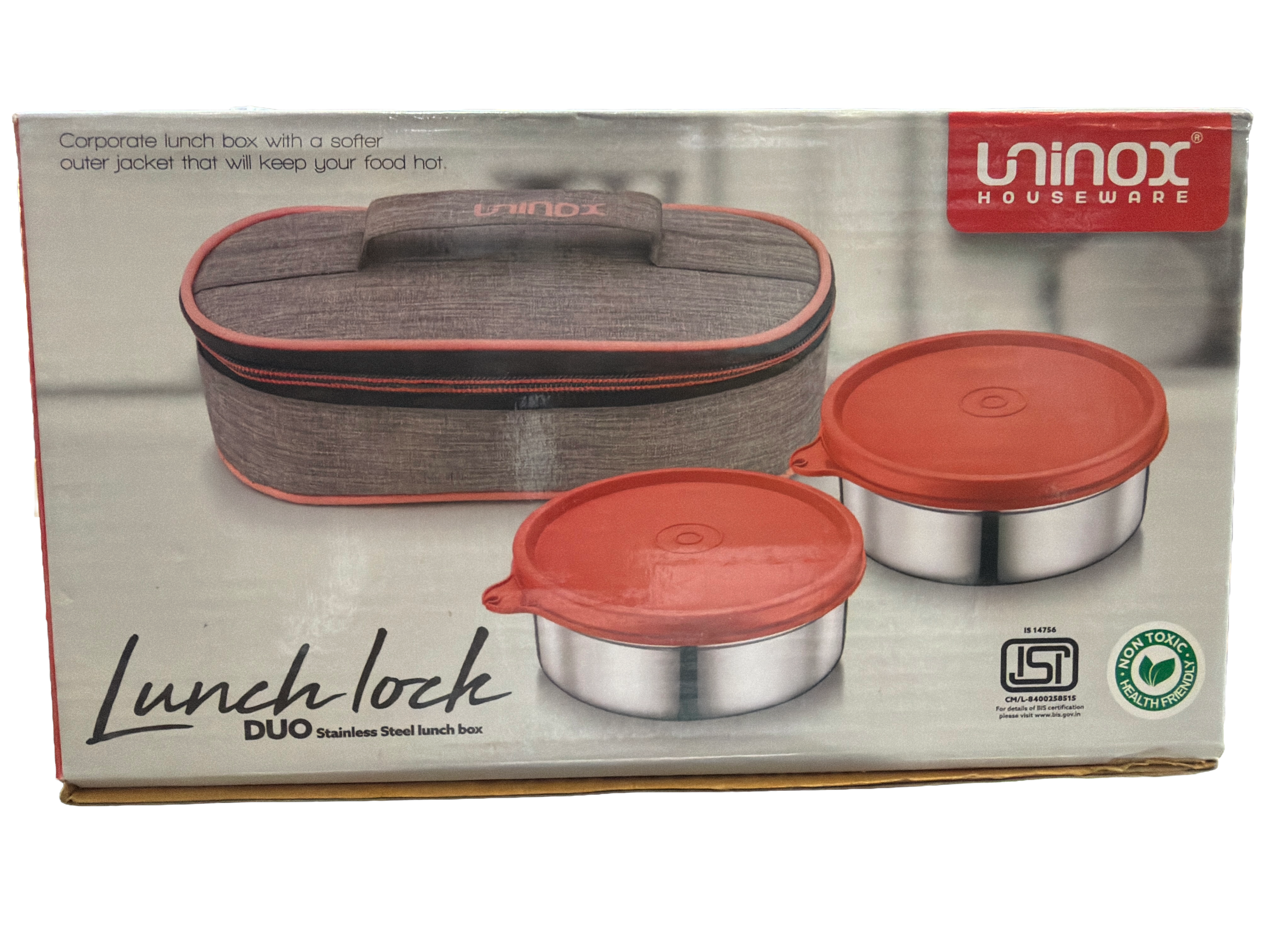 uninox Lunch Lock Duo Stainless Steel Lunch Box Set of 2 (300 ml Each) with Insulated Fabric Bag | Leak-Proof &amp; Durable Containers for Office, School, Travel | Compact, BPA-Free,&nbsp;