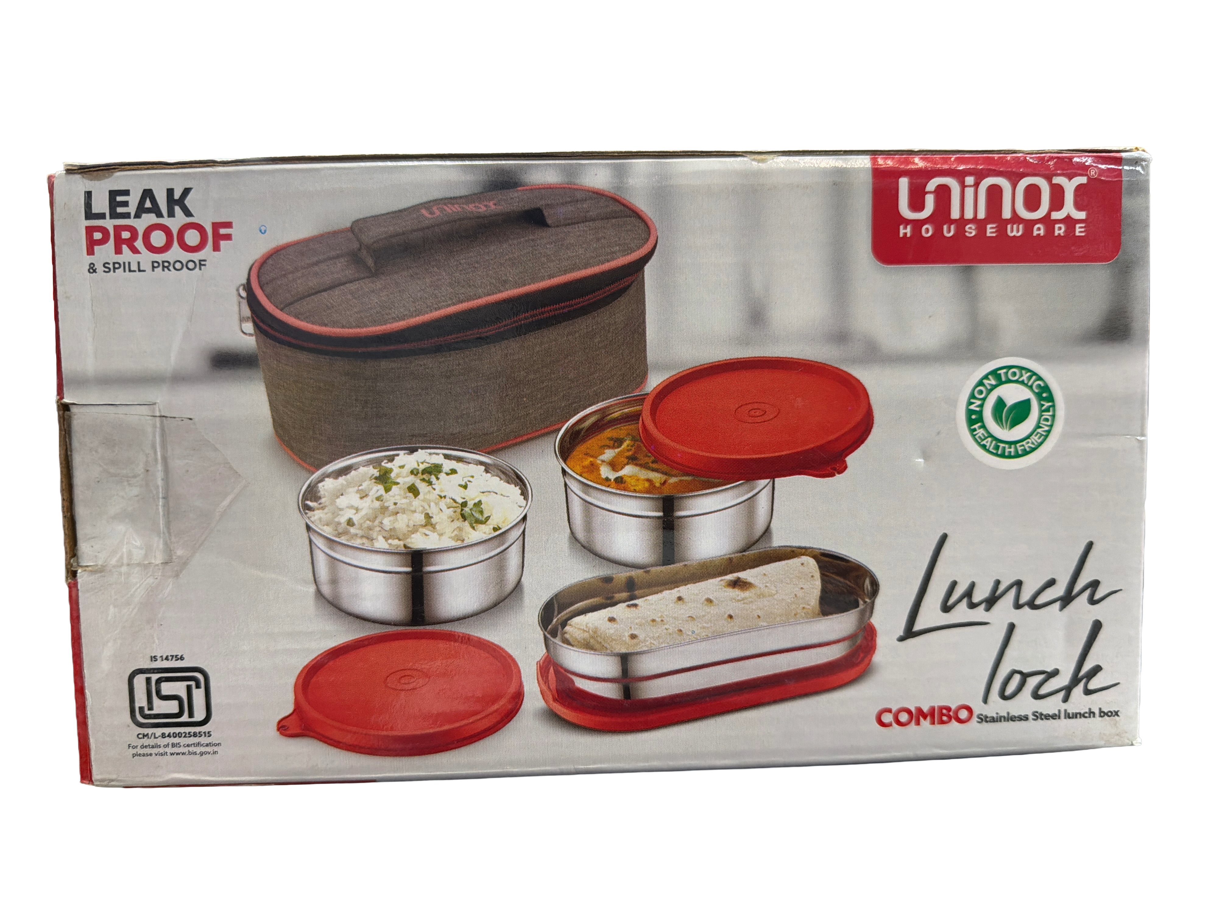 uninox Sabke Liye Stainless Steel Lunch Box with 2 Leak-Proof Containers, 1 steel Chapati Tray &amp; Fabric Carry Bag | Office, School &amp; Travel Tiffin | BPA-Free &amp; Durable | Multipurpose |&nbsp;