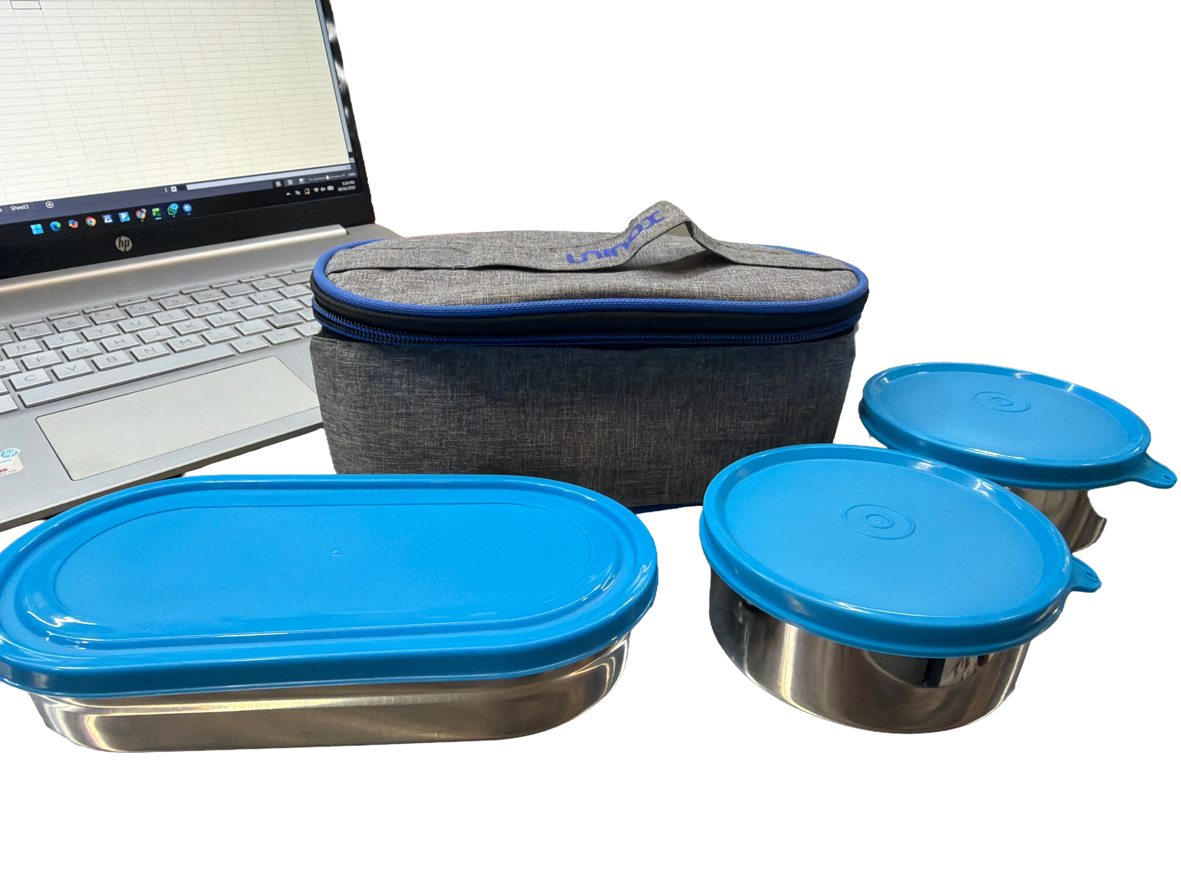 uninox Sabke Liye Stainless Steel Lunch Box with 2 Leak-Proof Containers, 1 steel Chapati Tray &amp; Fabric Carry Bag | Office, School &amp; Travel Tiffin | BPA-Free &amp; Durable | Multipurpose |&nbsp;