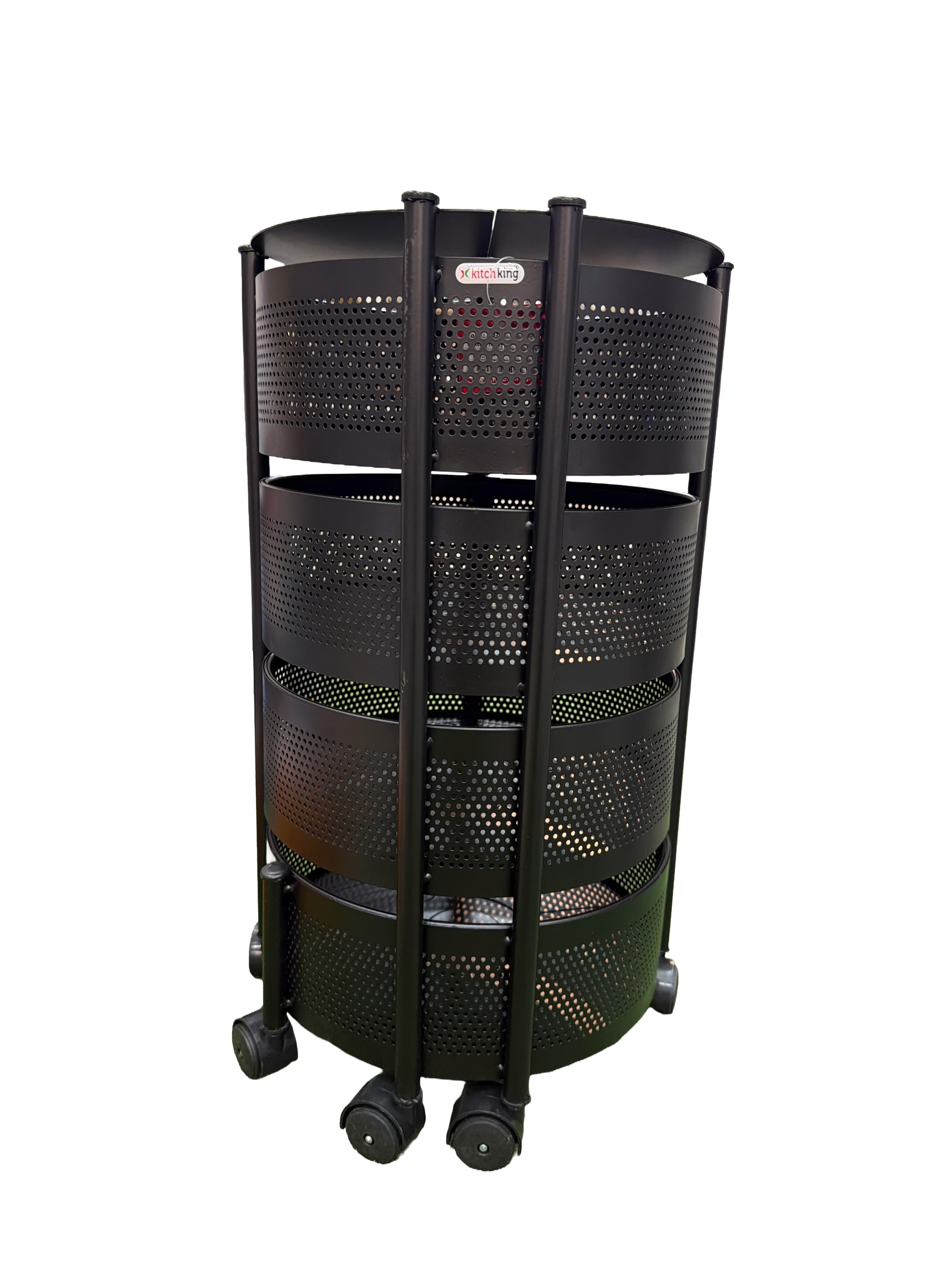 LIME Butterfly Metal 4 Layer Round Kitchen Rotating Trolley Portable Space Saving Storage Rack for Fruits & Vegetable Onion Cutlery,