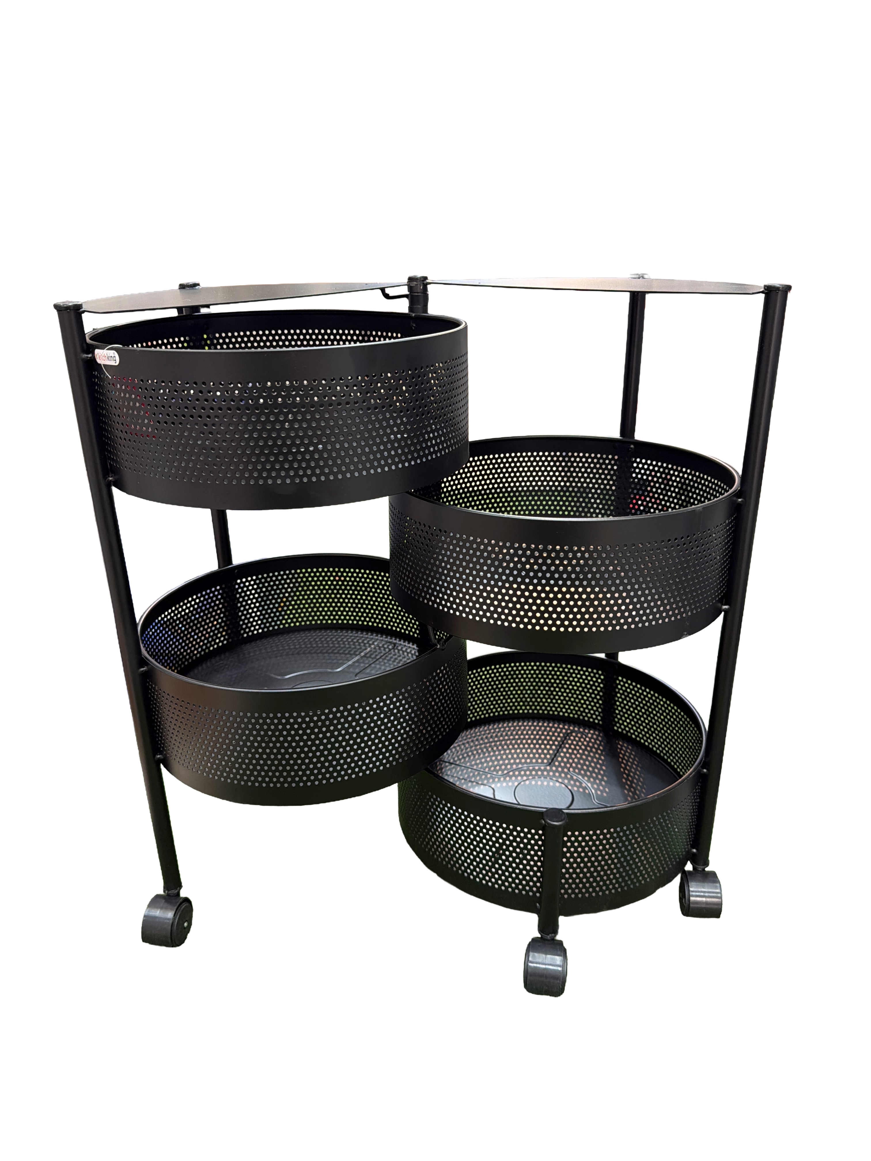 LIME Butterfly Metal 4 Layer Round Kitchen Rotating Trolley Portable Space Saving Storage Rack for Fruits & Vegetable Onion Cutlery,