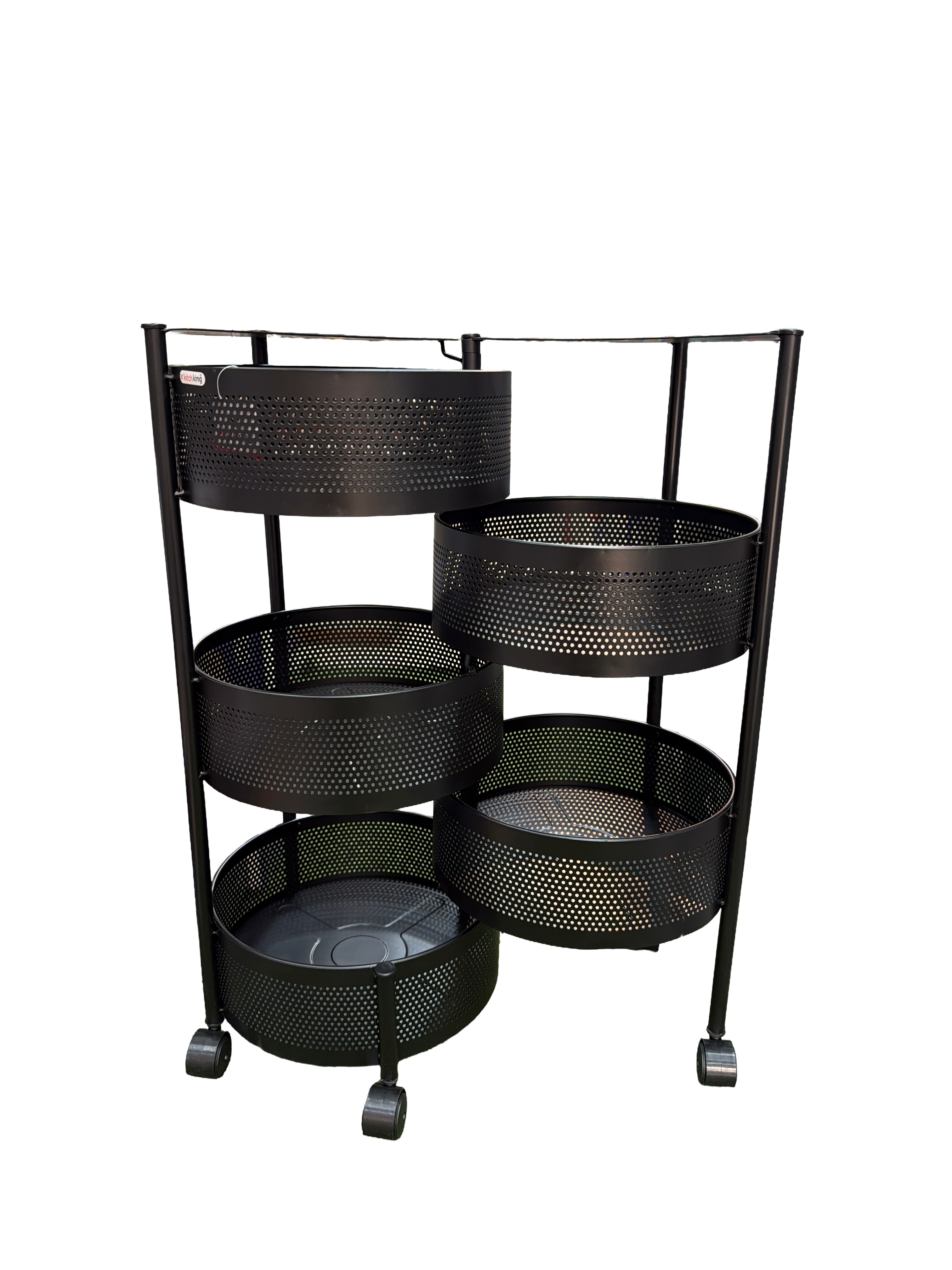 LIME Butterfly Metal 4 Layer Round Kitchen Rotating Trolley Portable Space Saving Storage Rack for Fruits & Vegetable Onion Cutlery,