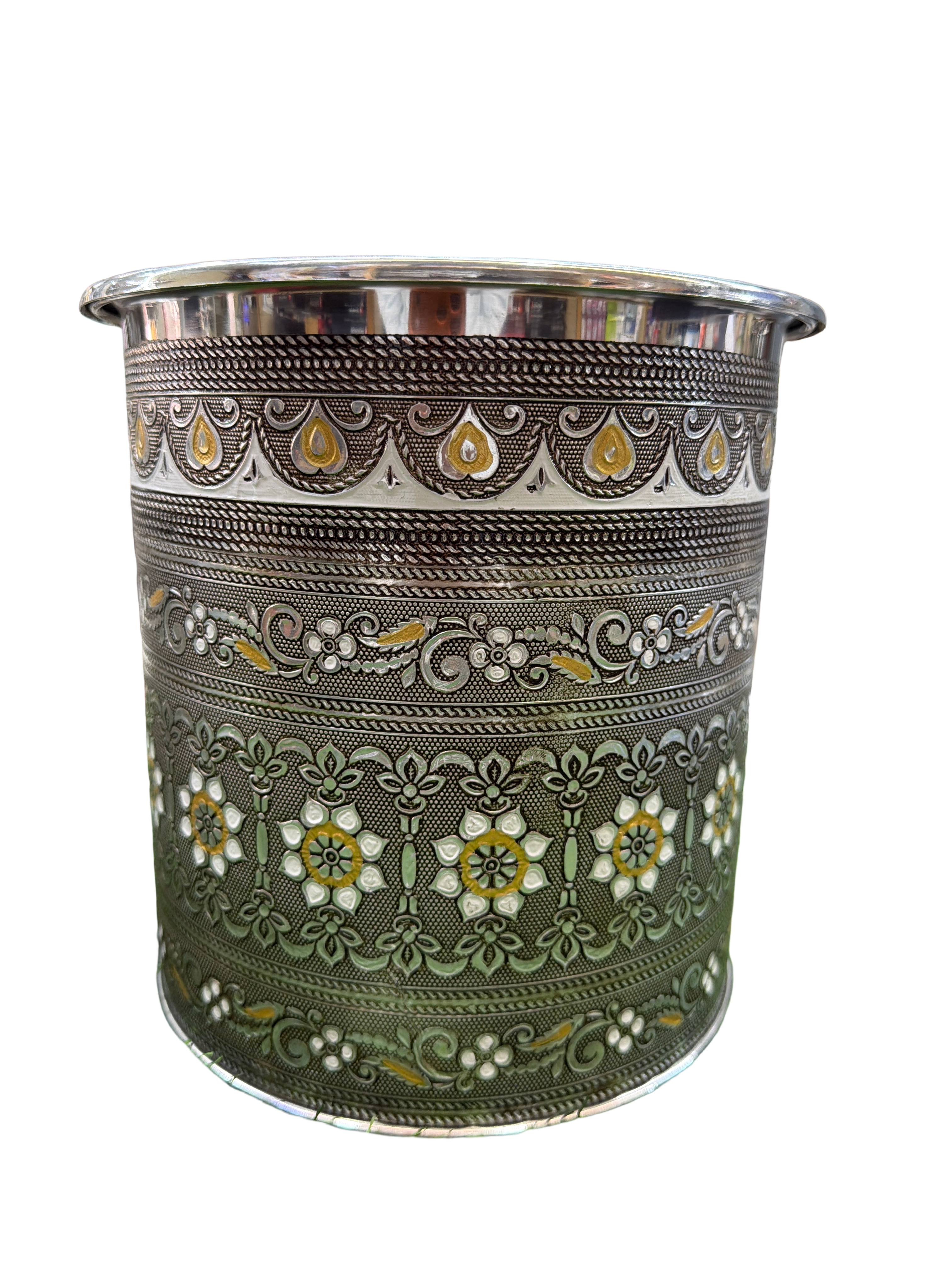 LIME Meenakari Designer Pavali Stainless Steel  Pawali with Cover  Designer Water Tanks