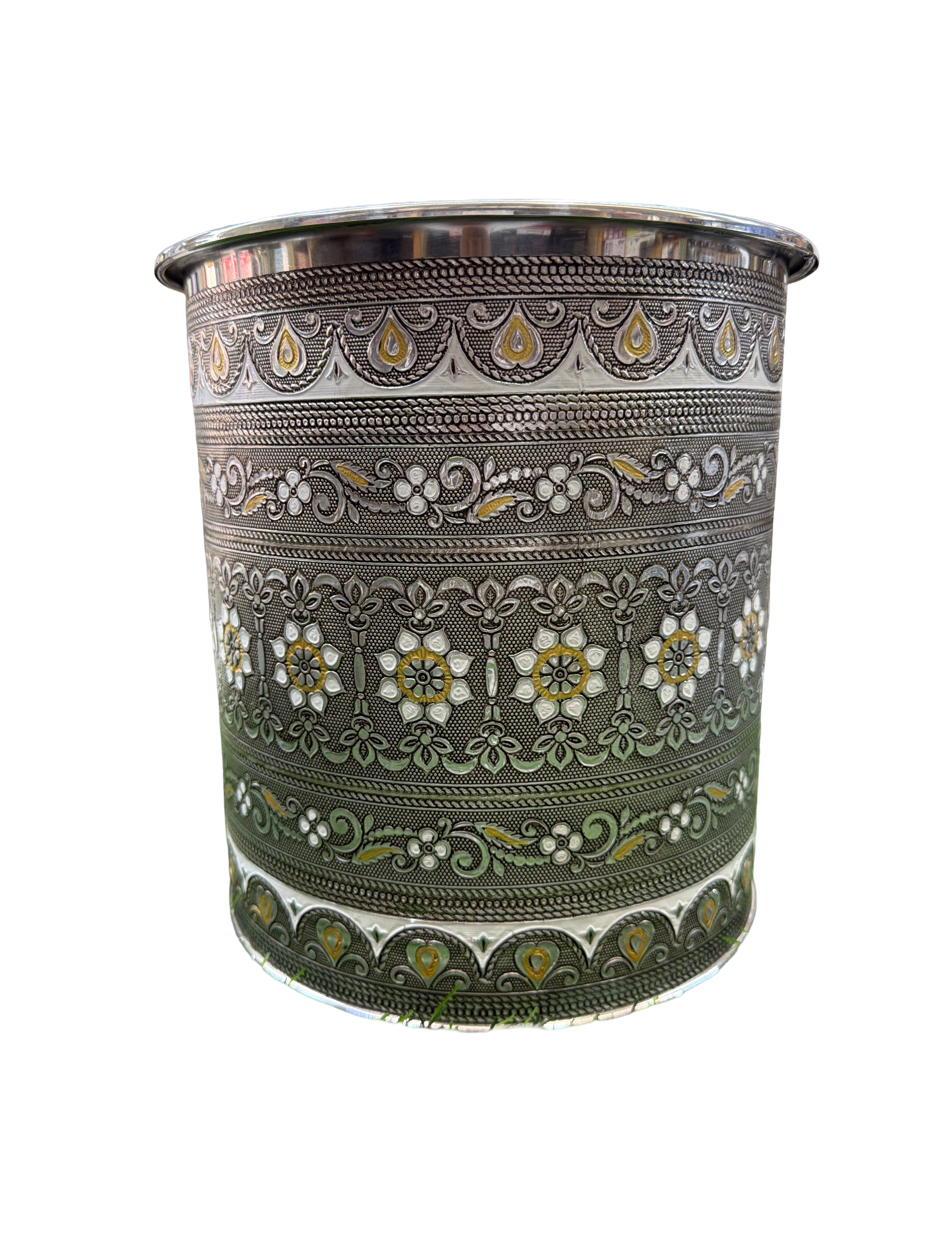 LIME Meenakari Designer Pavali Stainless Steel  Pawali with Cover  Designer Water Tanks