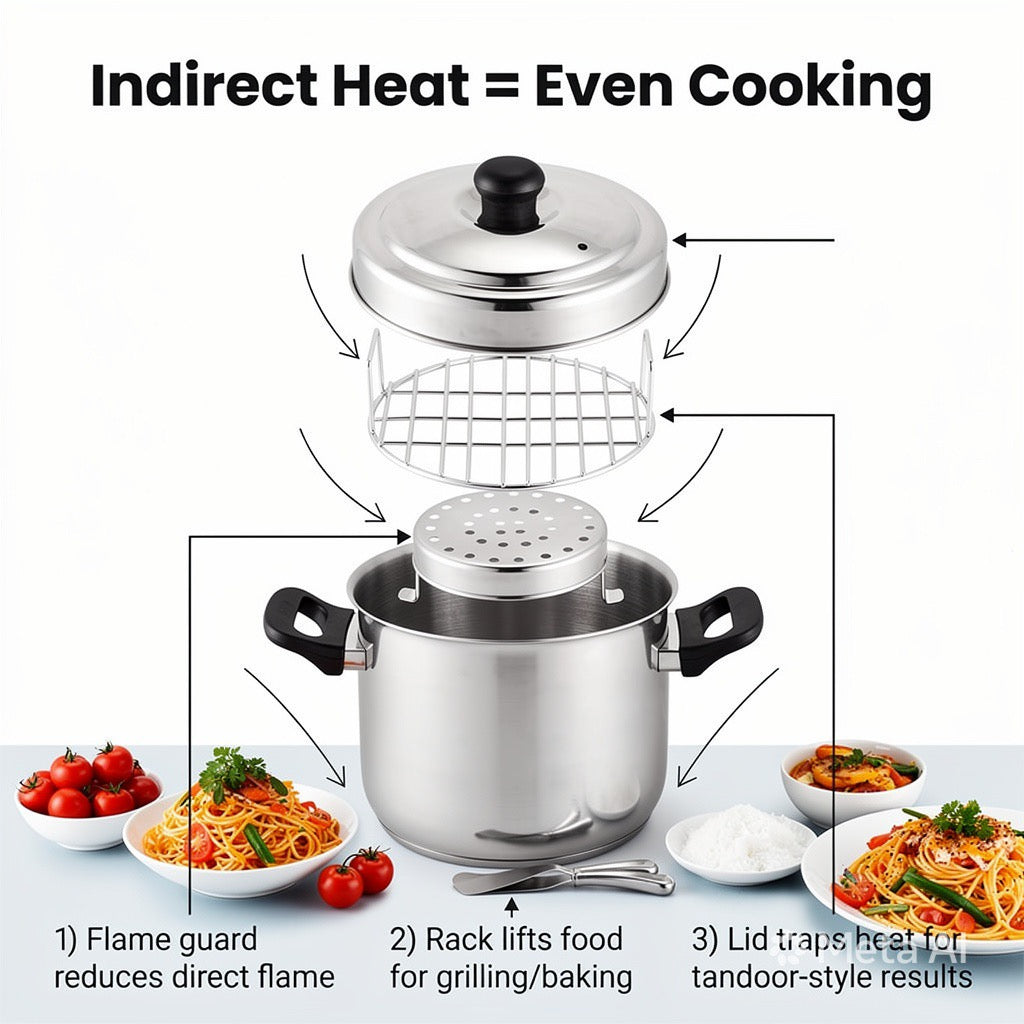 Lime Steel Bati Maker Gas Tandoor Pizza Maker Multi-Purpose Cooker