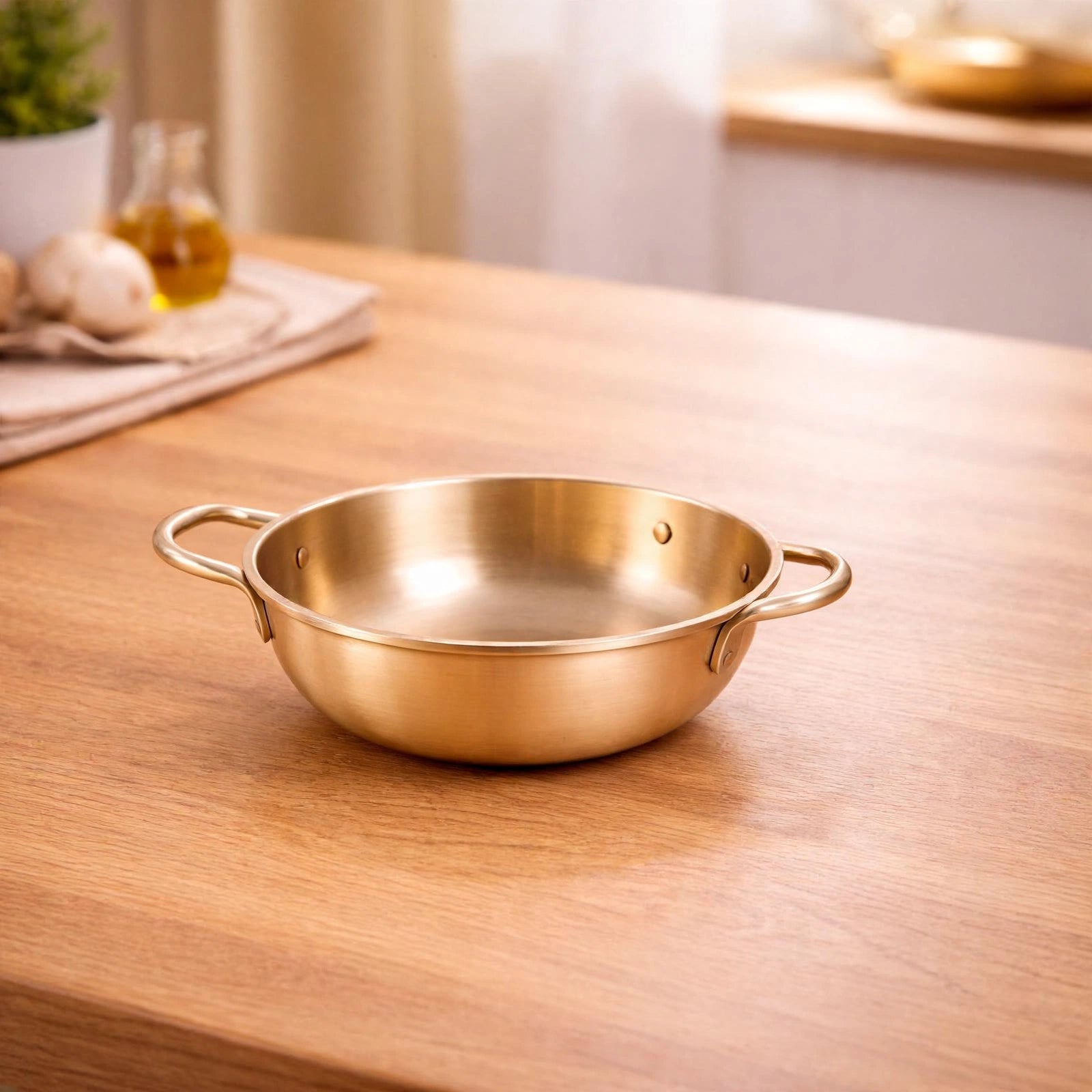 Lime (Kansa)Bronze Kadai with Handle