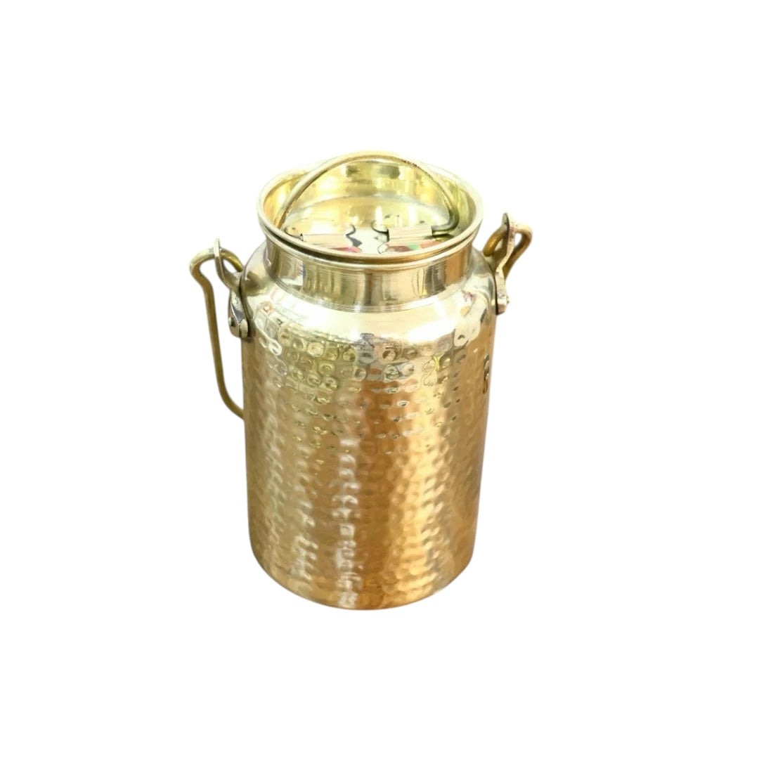 Brass Hammered Milk Pot/Milk Barni/Milk Can ,Oil Can with Lid &amp; Handle, Hammered Design,