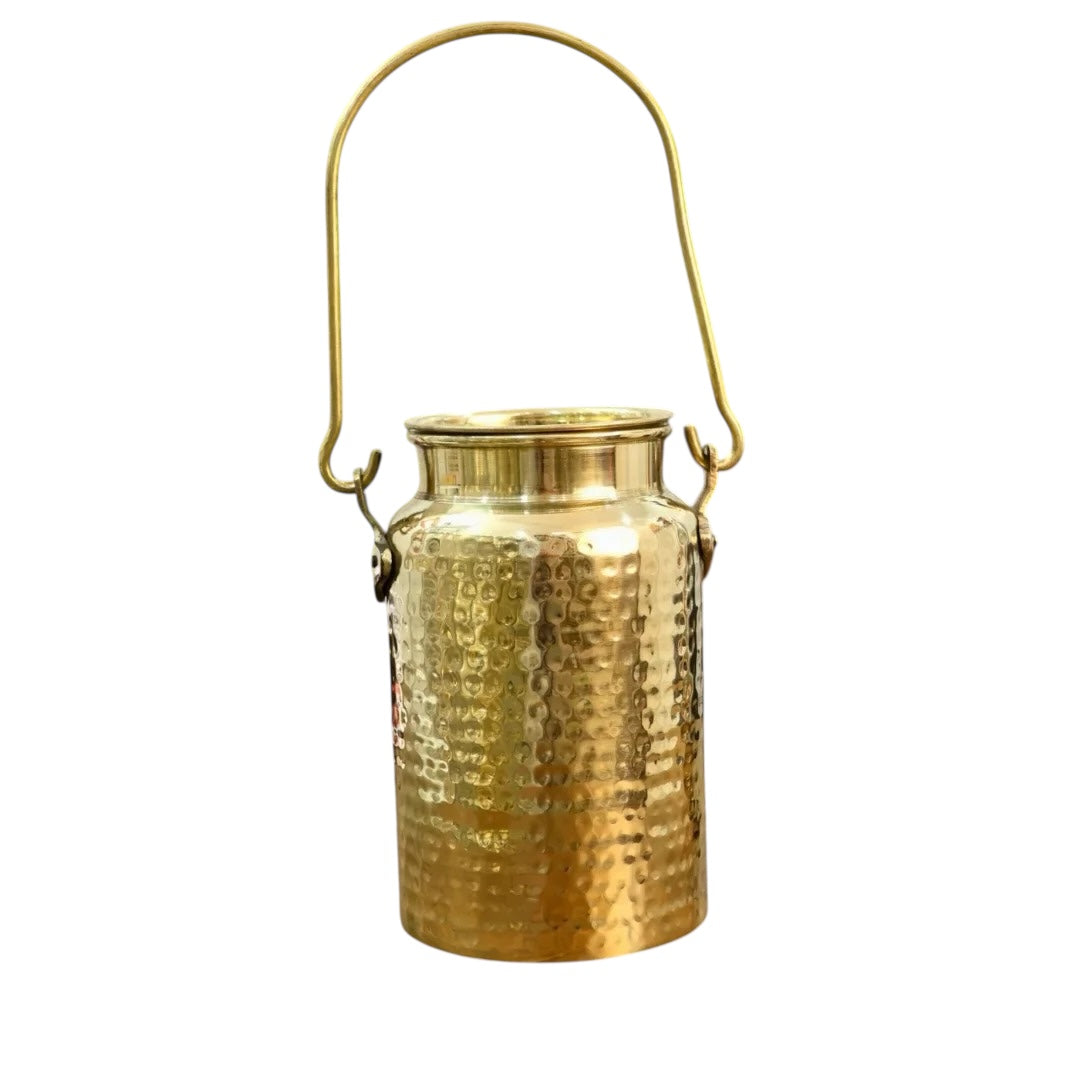 Brass Hammered Milk Pot/Milk Barni/Milk Can ,Oil Can with Lid &amp; Handle, Hammered Design,