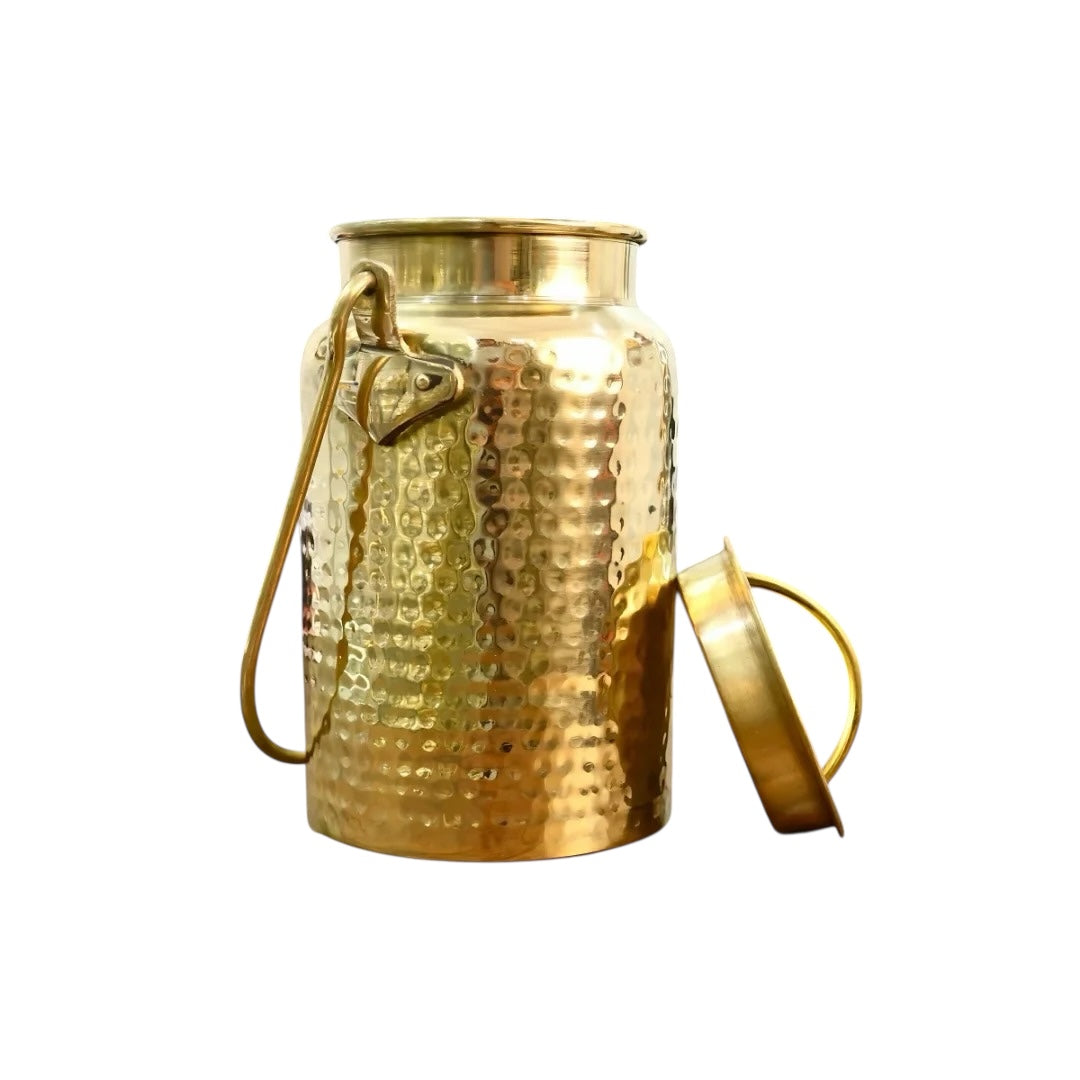 Brass Hammered Milk Pot/Milk Barni/Milk Can ,Oil Can with Lid &amp; Handle, Hammered Design,