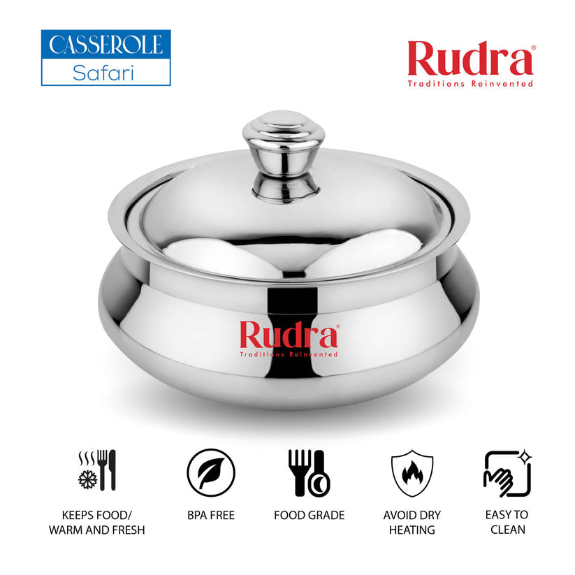 Rudra SS Double Walled Stainless Steel Casserole, Serve Casserole