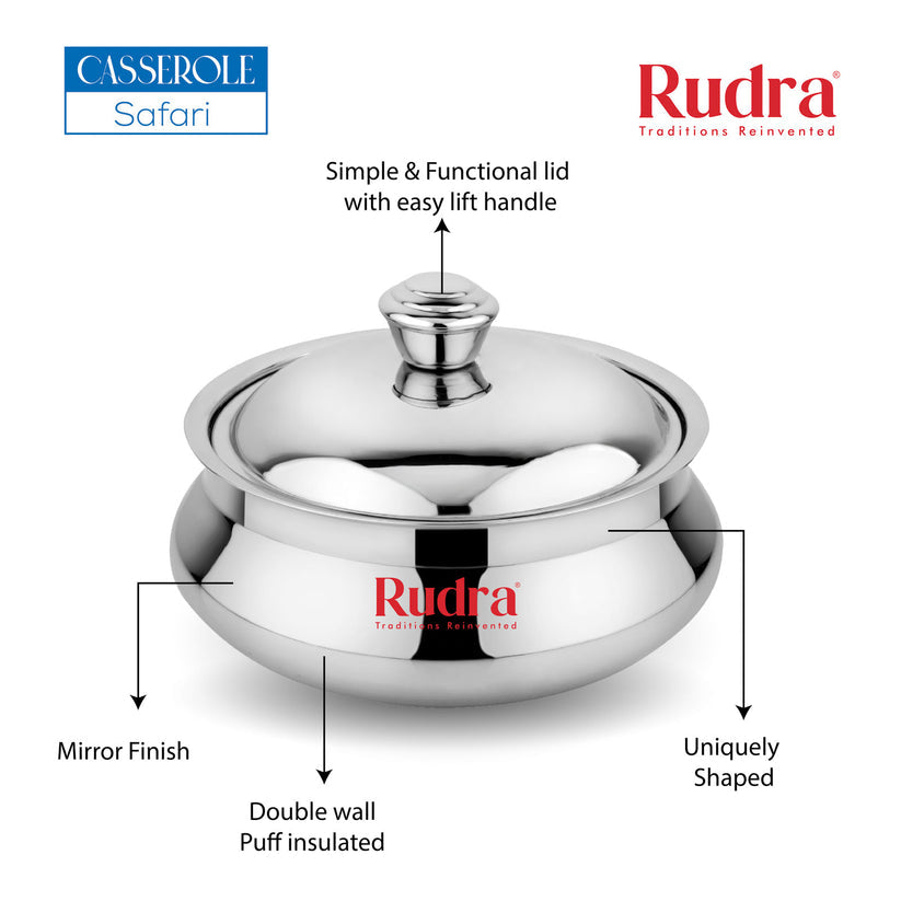 Rudra SS Double Walled Stainless Steel Casserole, Serve Casserole