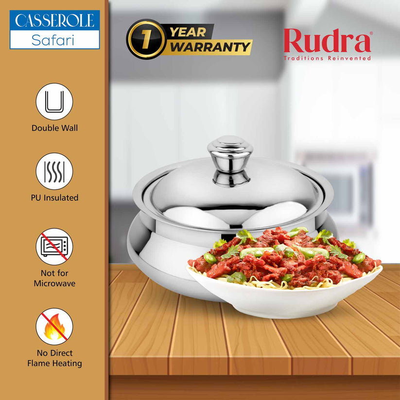 Rudra SS Double Walled Stainless Steel Casserole, Serve Casserole