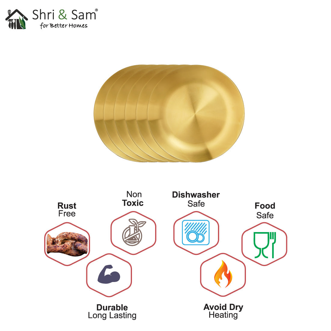Stainless Steel 6 PCS Full Plate with Gold PVD Coating Signature - Matt