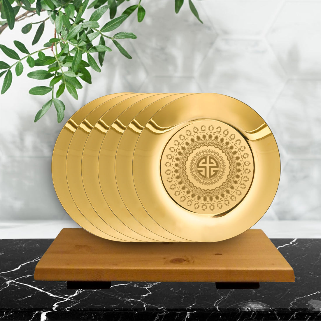 6 PCS Full Plate with Gold PVD Coating and Laser - Signature Shiny ...