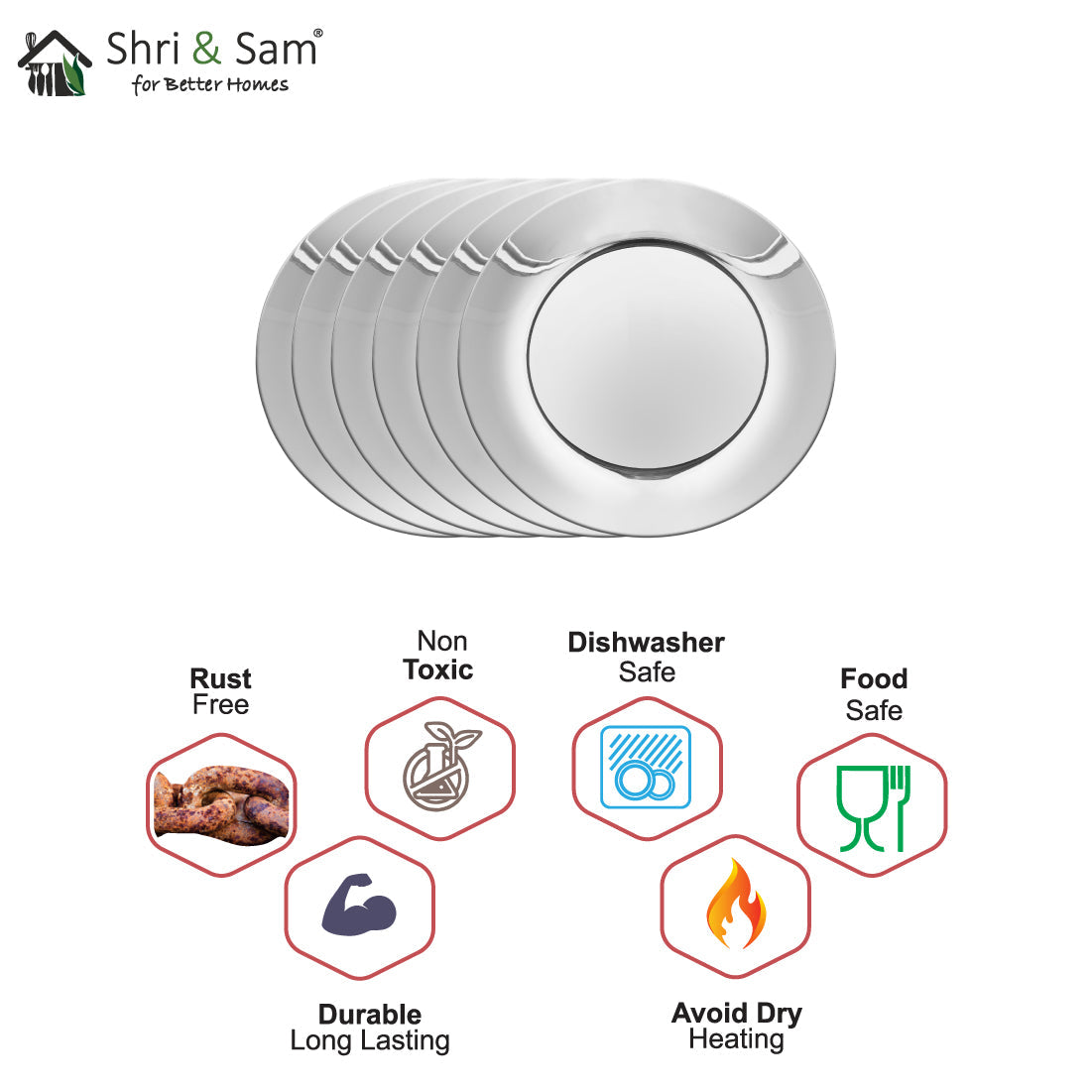 Stainless Steel 6 PCS Full Plate Signature - Shiny