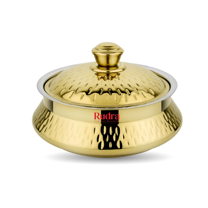 RUDRA Safari Hammered Gold Double Walled Stainless Steel Casserole, | PU Insulated | Hot &Cold | Hygiene | Odourless|Easy to Carry
