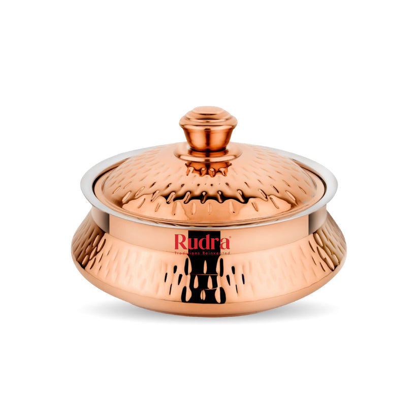 RUDRA Safari Hammered Rose Gold Double Walled Stainless Steel Casserole